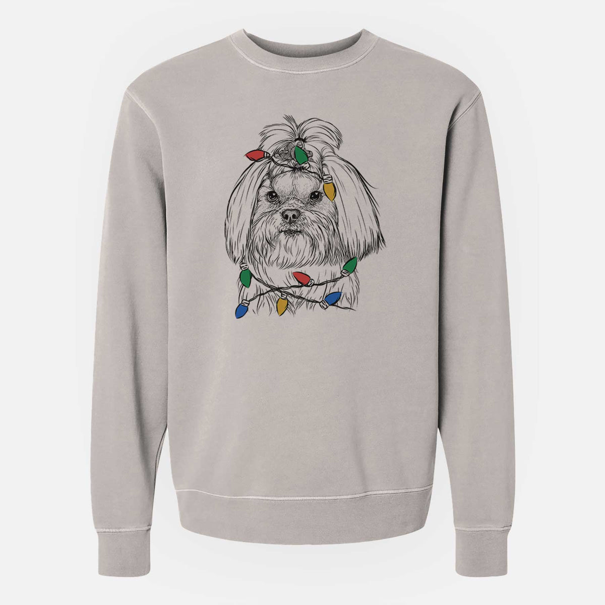 Christmas Lights Olga the Shih Tzu - Unisex Pigment Dyed Crew Sweatshirt