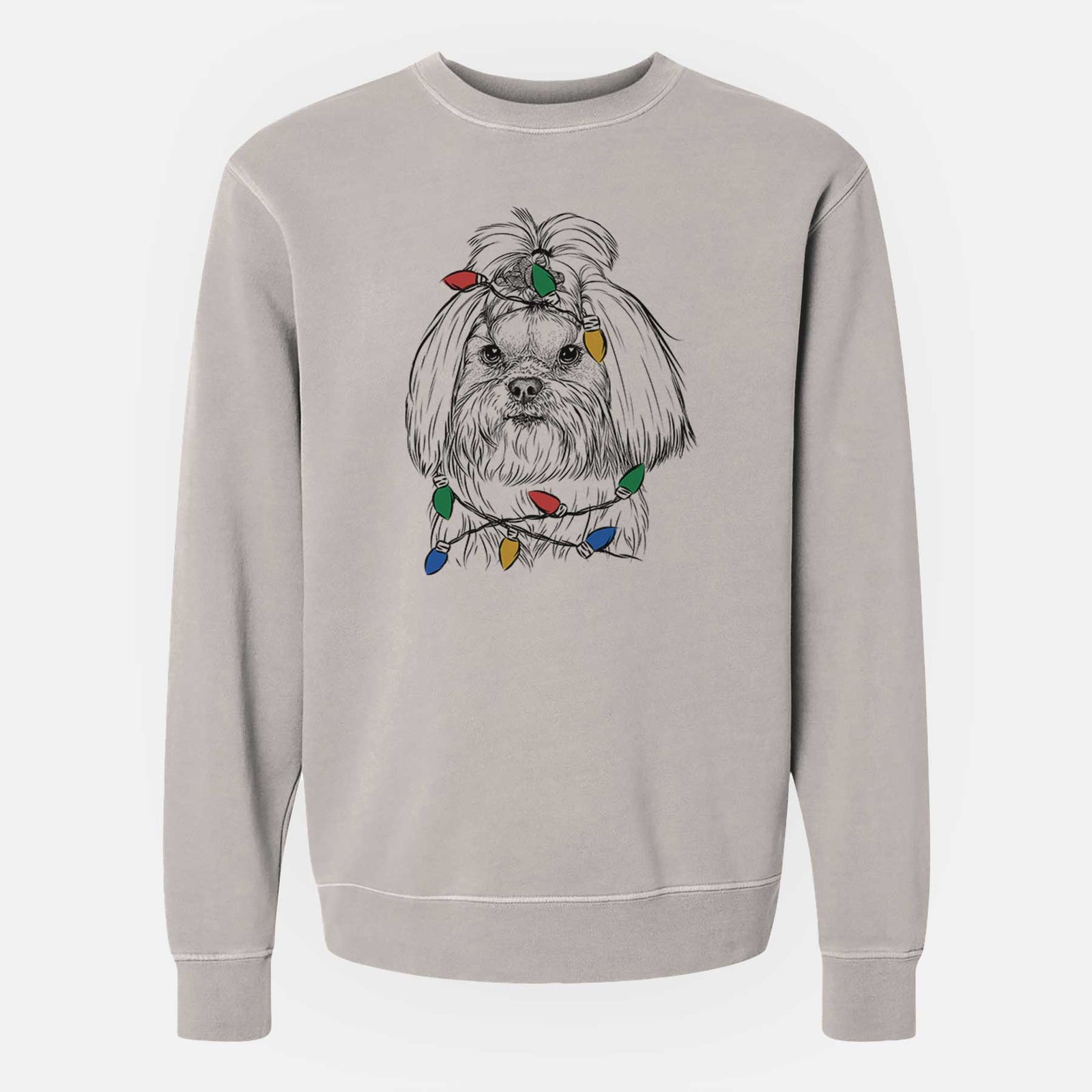 Christmas Lights Olga the Shih Tzu - Unisex Pigment Dyed Crew Sweatshirt