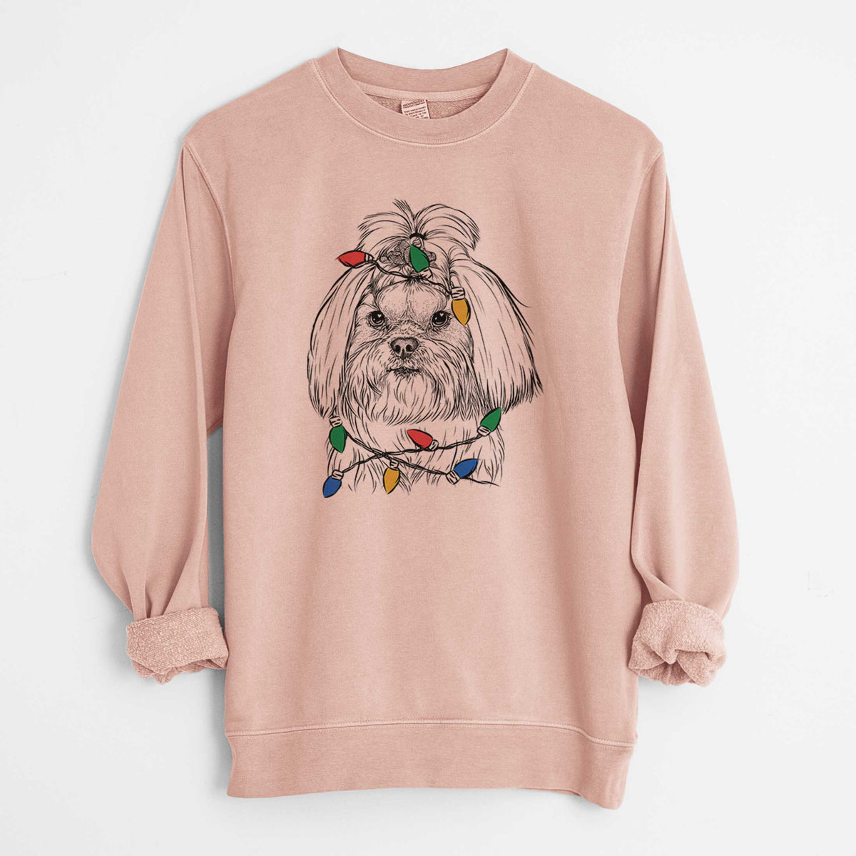 Christmas Lights Olga the Shih Tzu - Unisex Pigment Dyed Crew Sweatshirt
