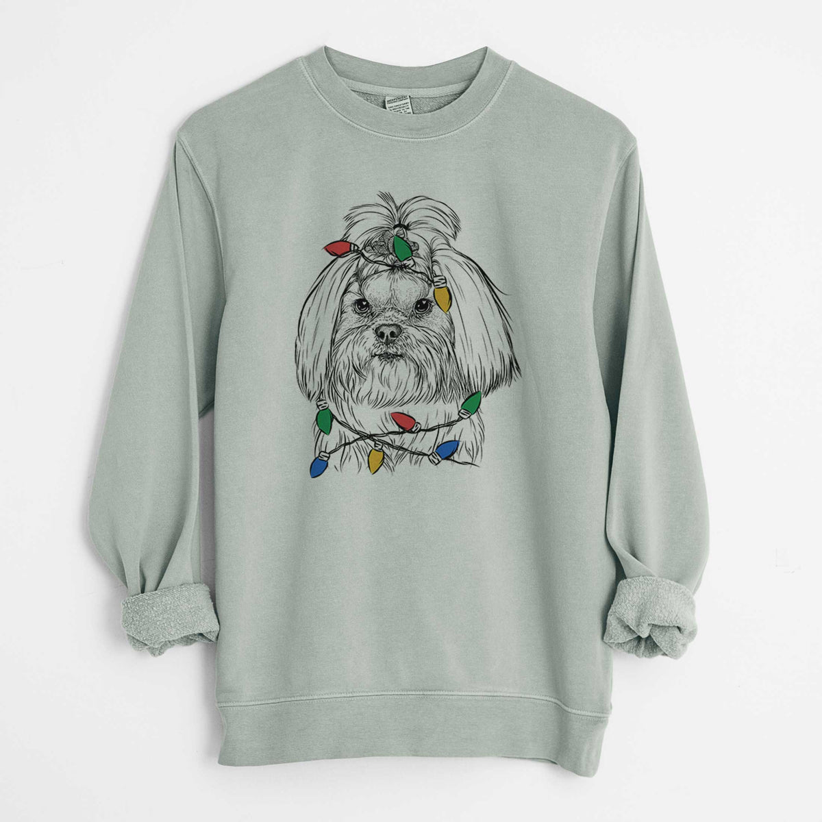 Christmas Lights Olga the Shih Tzu - Unisex Pigment Dyed Crew Sweatshirt