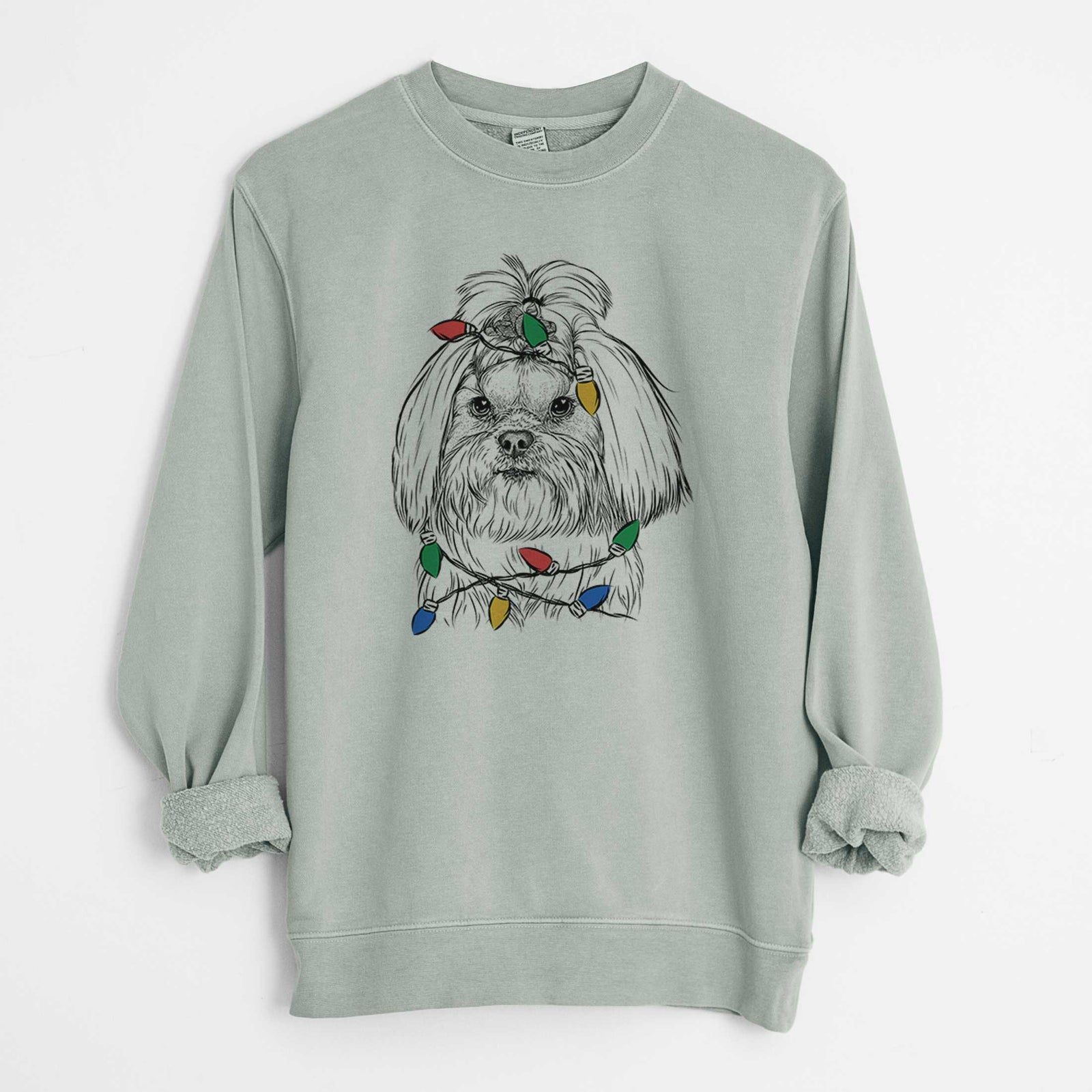Christmas Lights Olga the Shih Tzu - Unisex Pigment Dyed Crew Sweatshirt