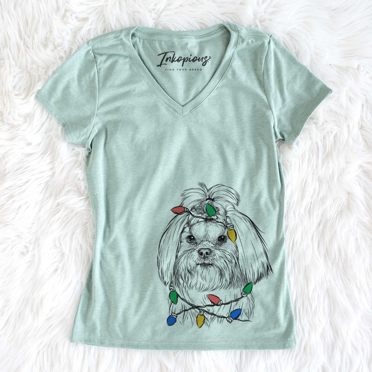 Christmas Lights Olga the Shih Tzu - Women's V-neck Shirt