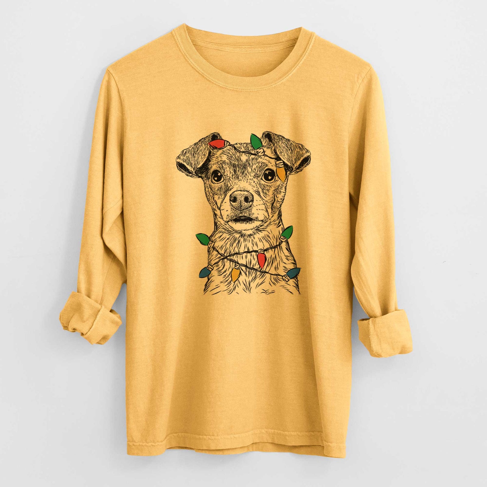 Christmas Lights Olive the Mixed Breed - Heavyweight 100% Cotton Long Sleeve