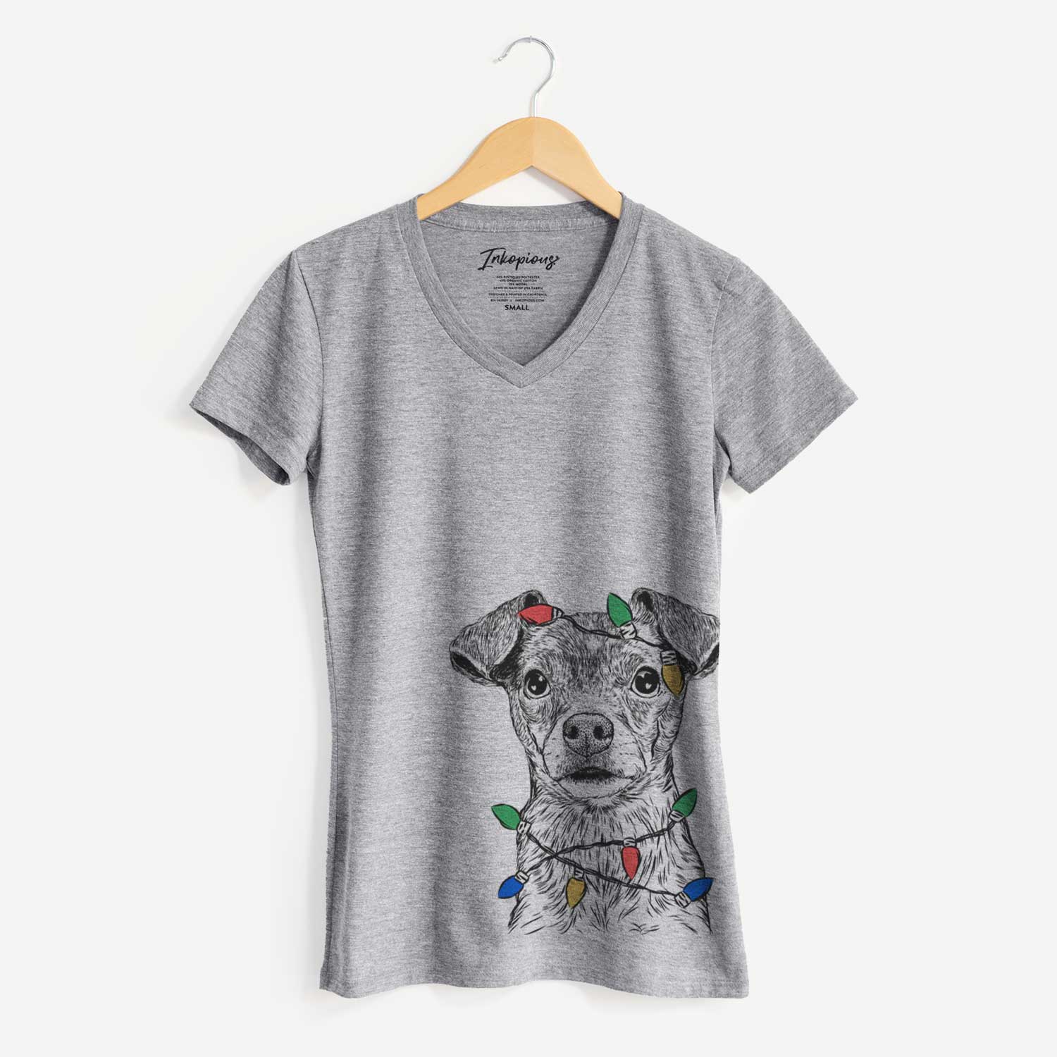 Christmas Lights Olive the Mixed Breed - Women's V-neck Shirt