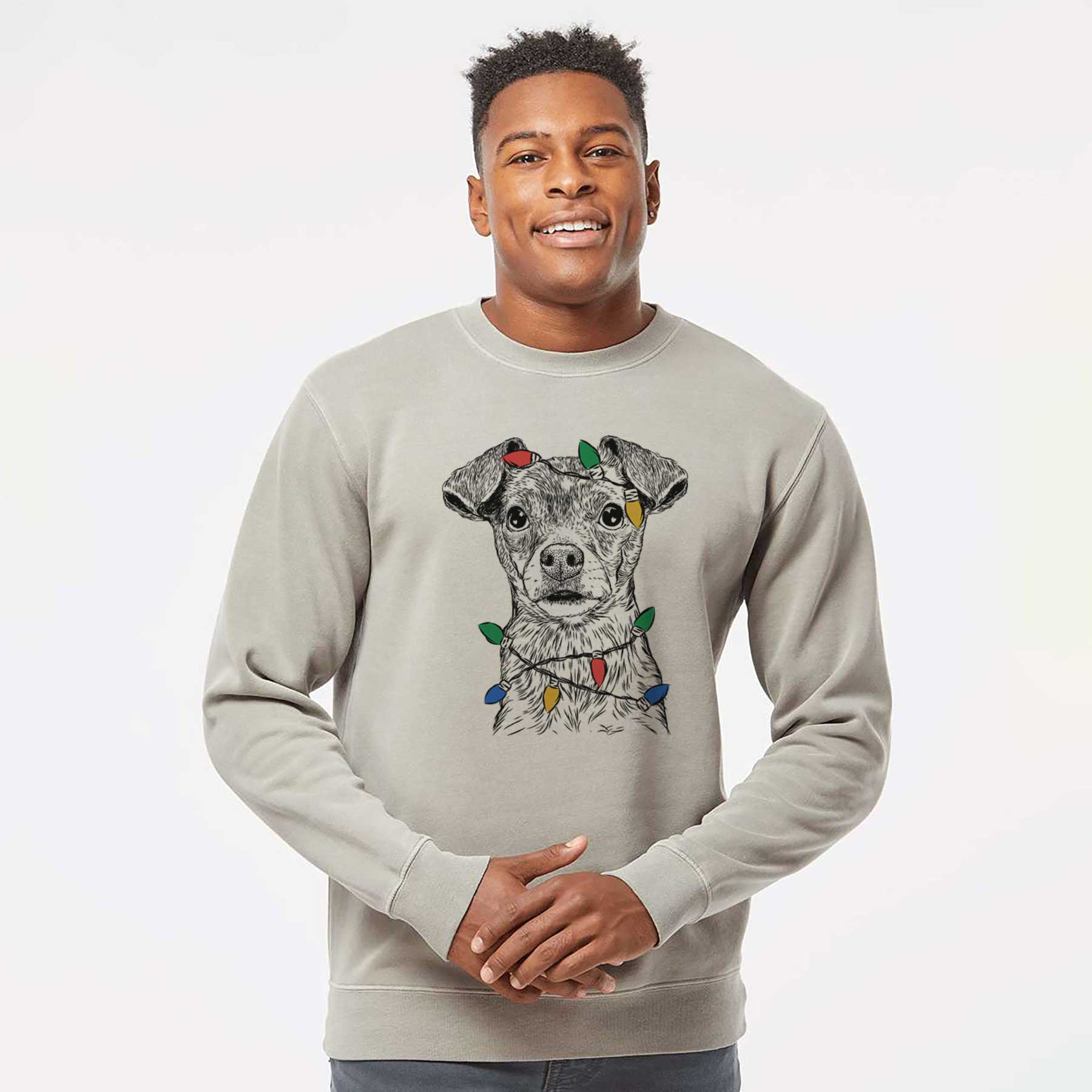 Christmas Lights Olive the Mixed Breed - Unisex Pigment Dyed Crew Sweatshirt