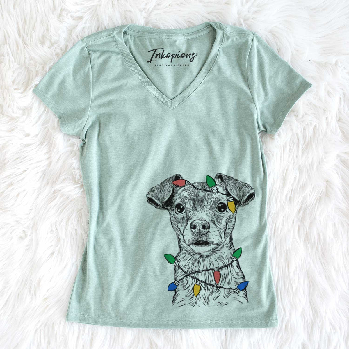 Christmas Lights Olive the Mixed Breed - Women&#39;s V-neck Shirt