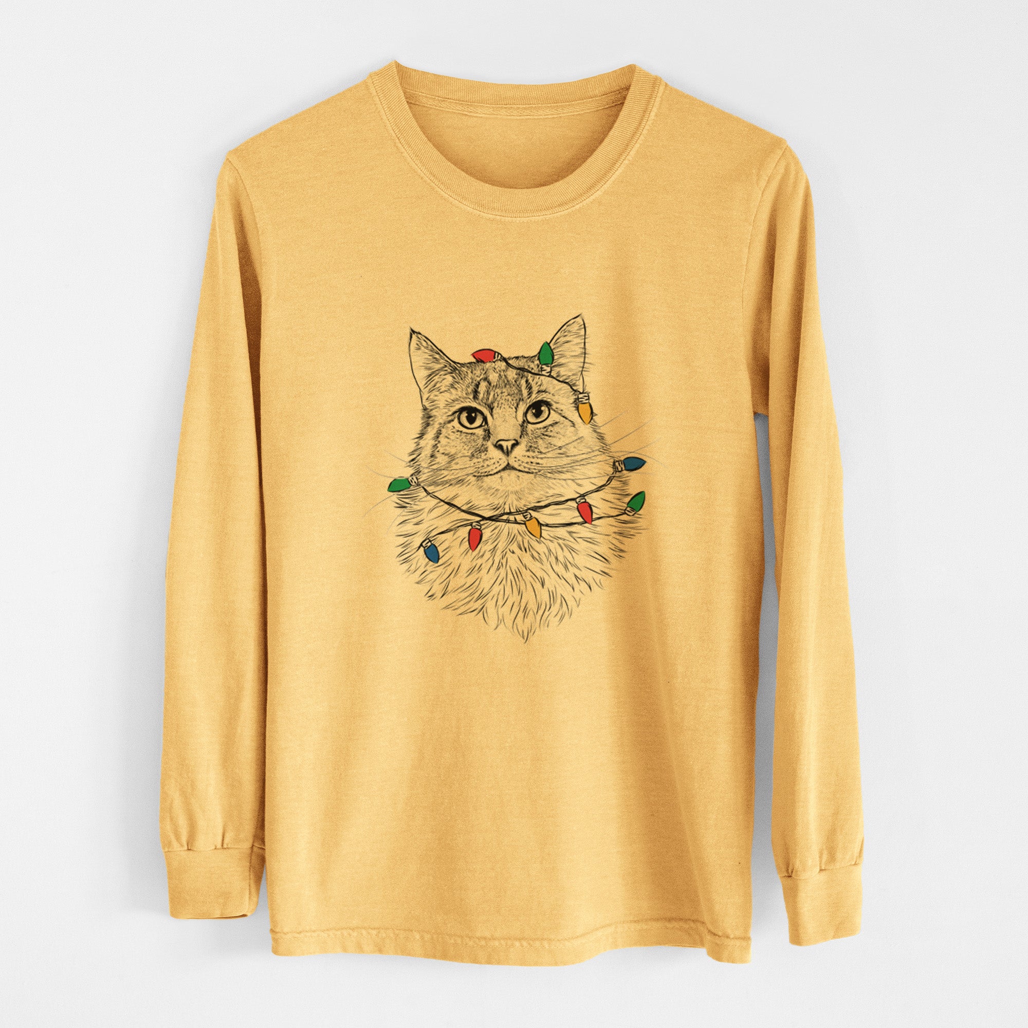 Christmas Lights Olive the Cat - Heavyweight 100% Cotton Long Sleeve