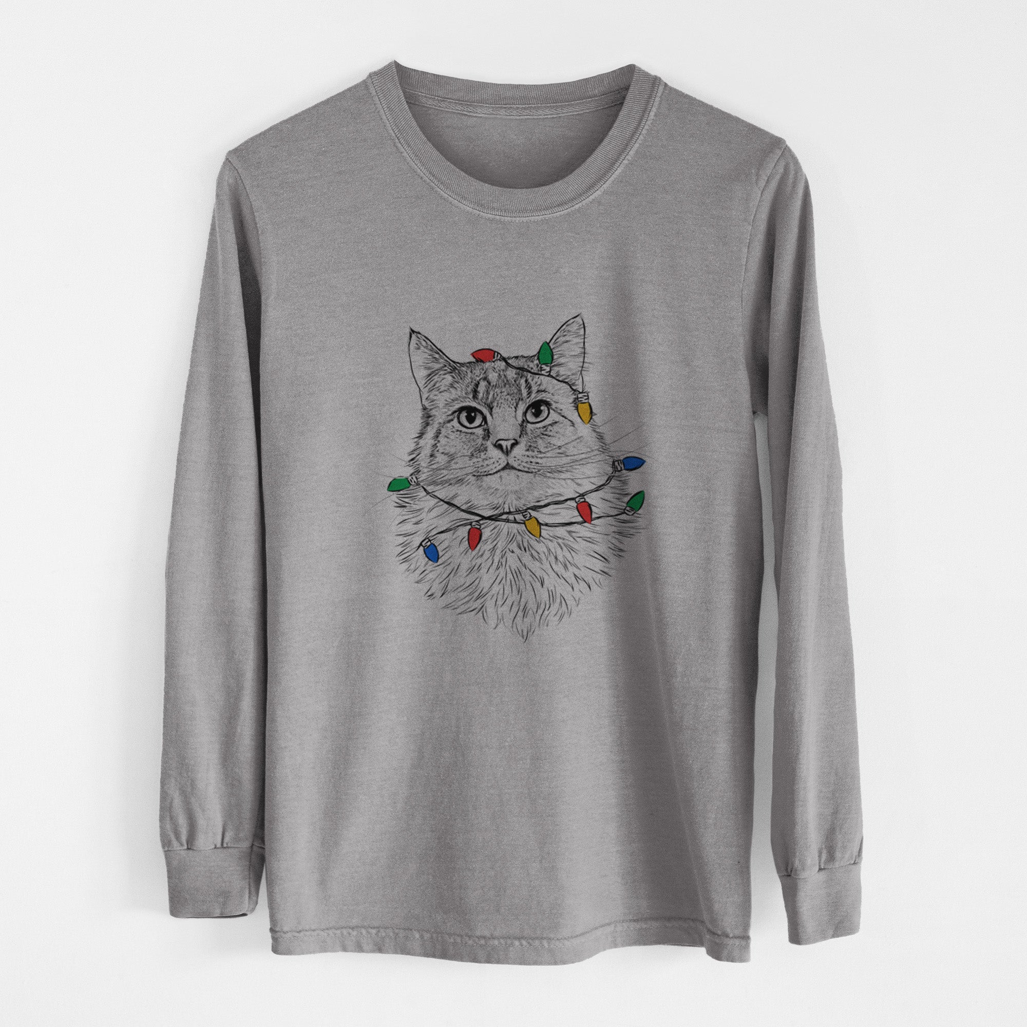 Christmas Lights Olive the Cat - Heavyweight 100% Cotton Long Sleeve