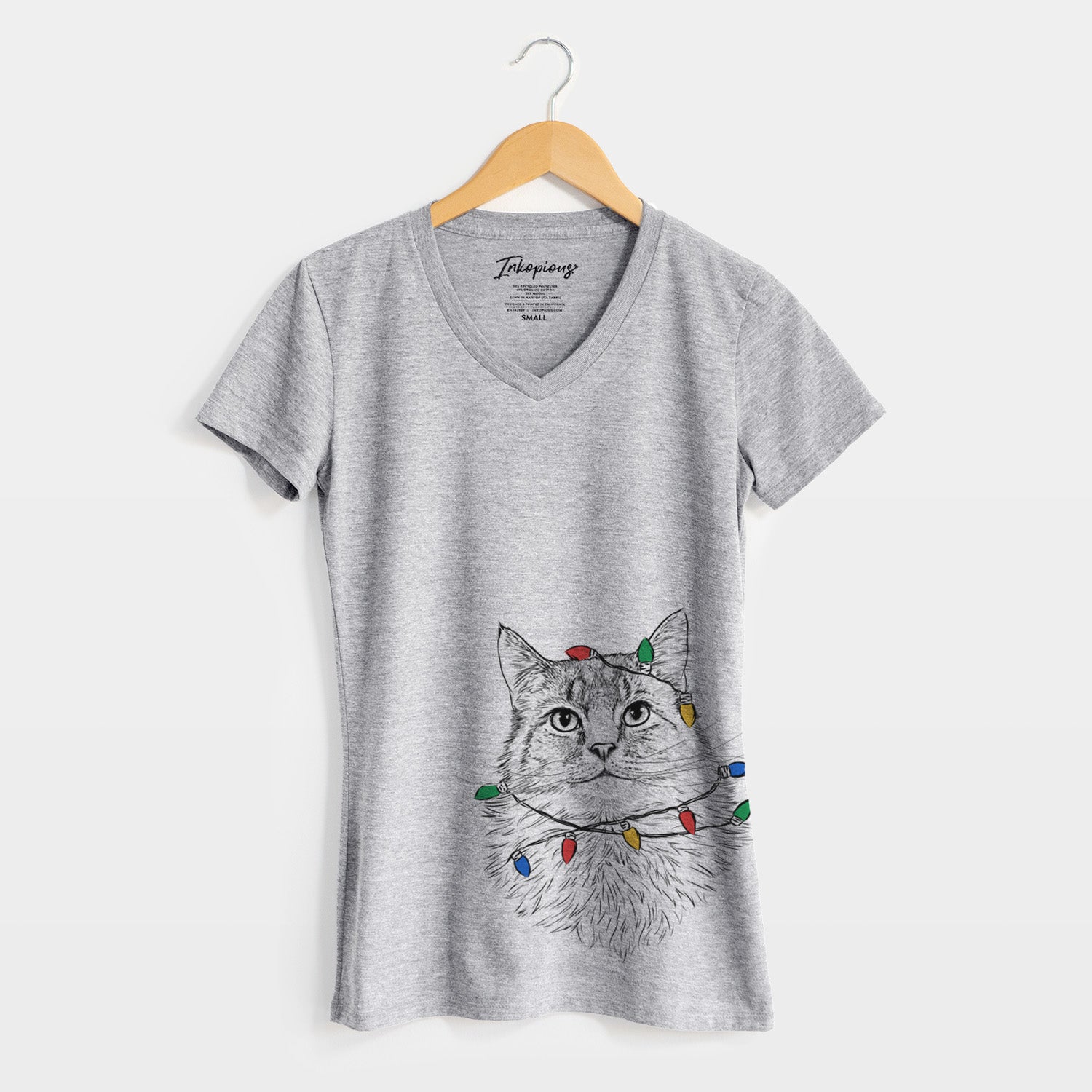 Christmas Lights Olive the Cat - Women's Perfect V-neck Shirt
