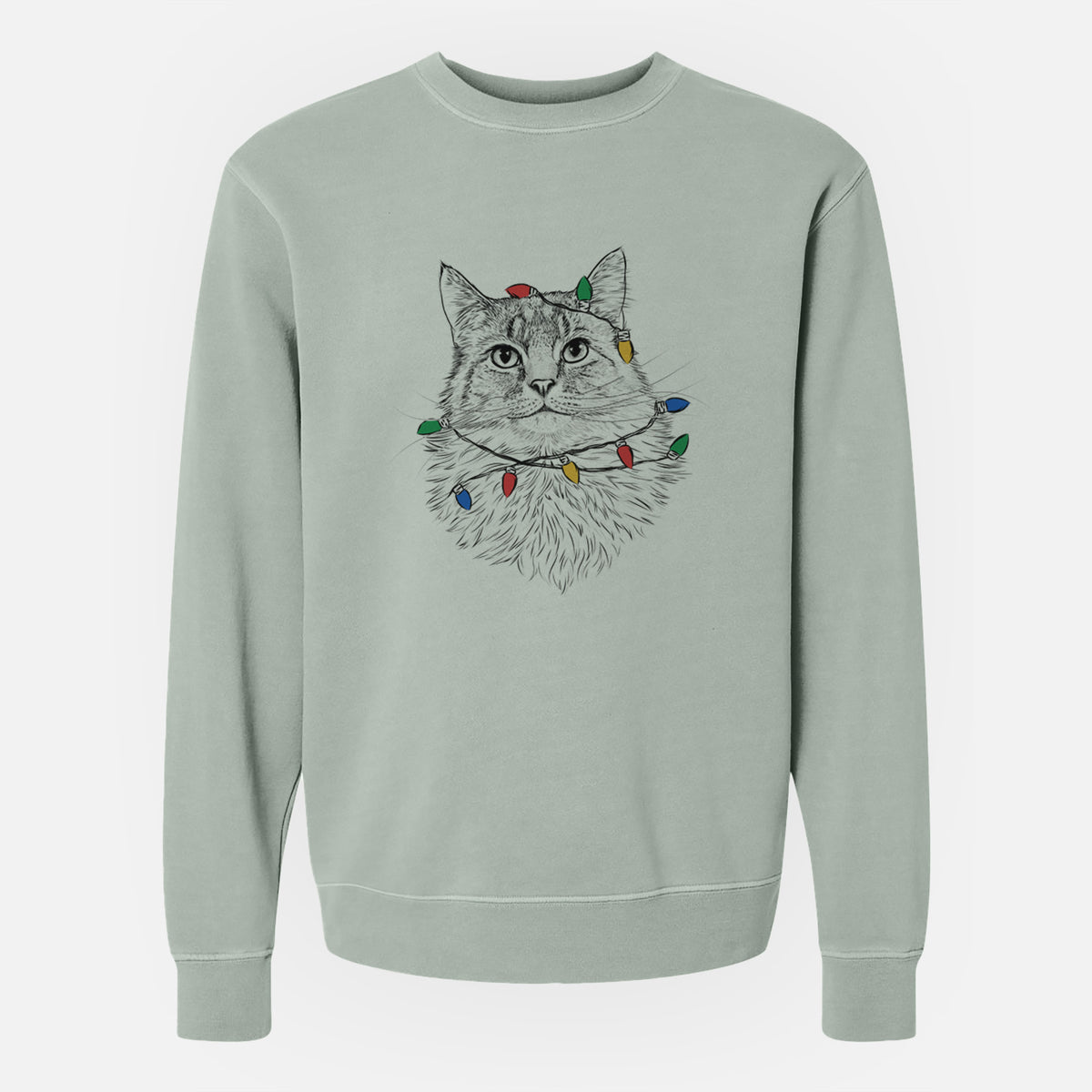 Christmas Lights Olive the Cat - Unisex Pigment Dyed Crew Sweatshirt