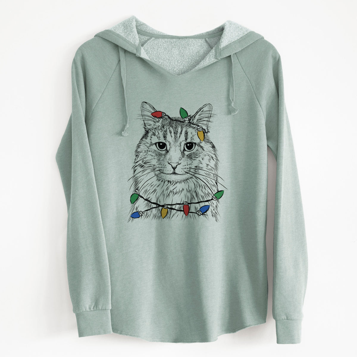 Christmas Lights Oliver Fluff the Maine Coon Mix Cat - Cali Wave Hooded Sweatshirt