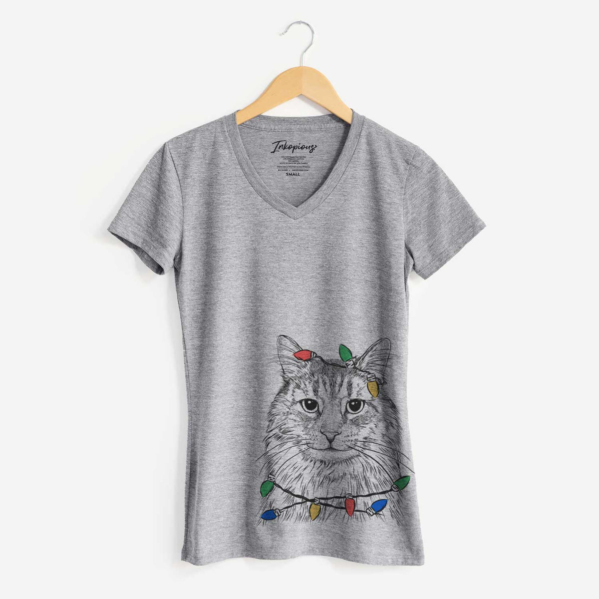 Christmas Lights Oliver Fluff the Maine Coon Mix Cat - Women's V-neck Shirt