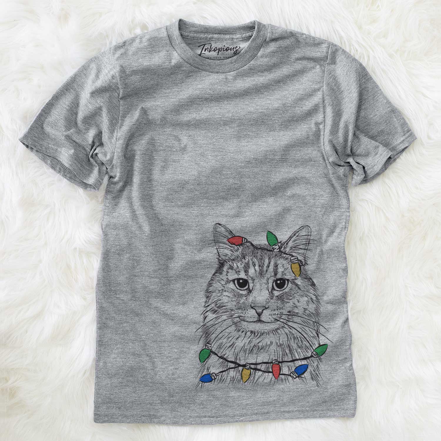 Christmas Lights Oliver Fluff the Maine Coon Mix Cat - Unisex Crewneck