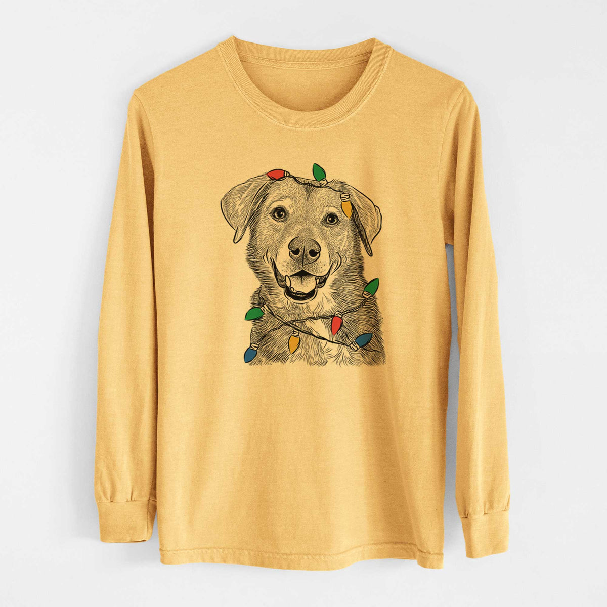 Christmas Lights Oliver the Mixed Breed - Heavyweight 100% Cotton Long Sleeve