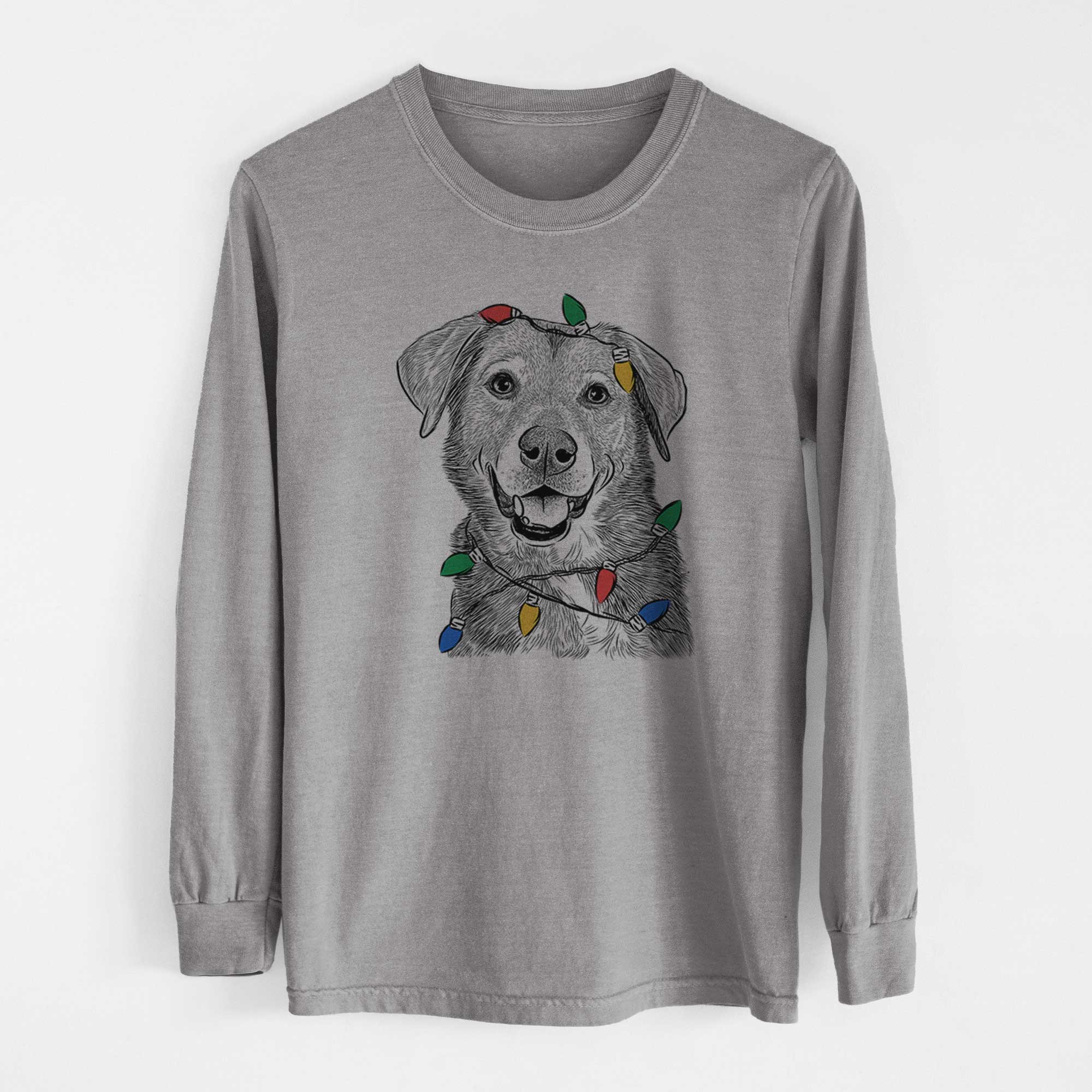 Christmas Lights Oliver the Mixed Breed - Heavyweight 100% Cotton Long Sleeve