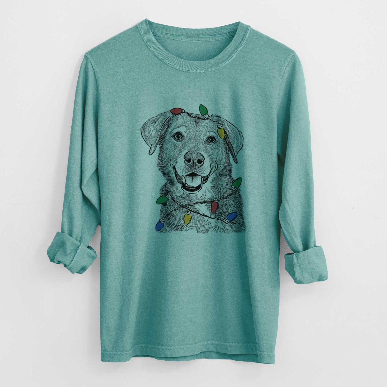 Christmas Lights Oliver the Mixed Breed - Heavyweight 100% Cotton Long Sleeve