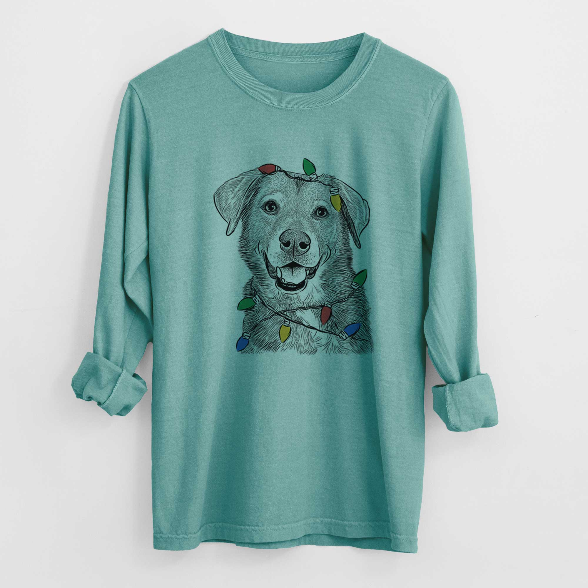 Christmas Lights Oliver the Mixed Breed - Heavyweight 100% Cotton Long Sleeve