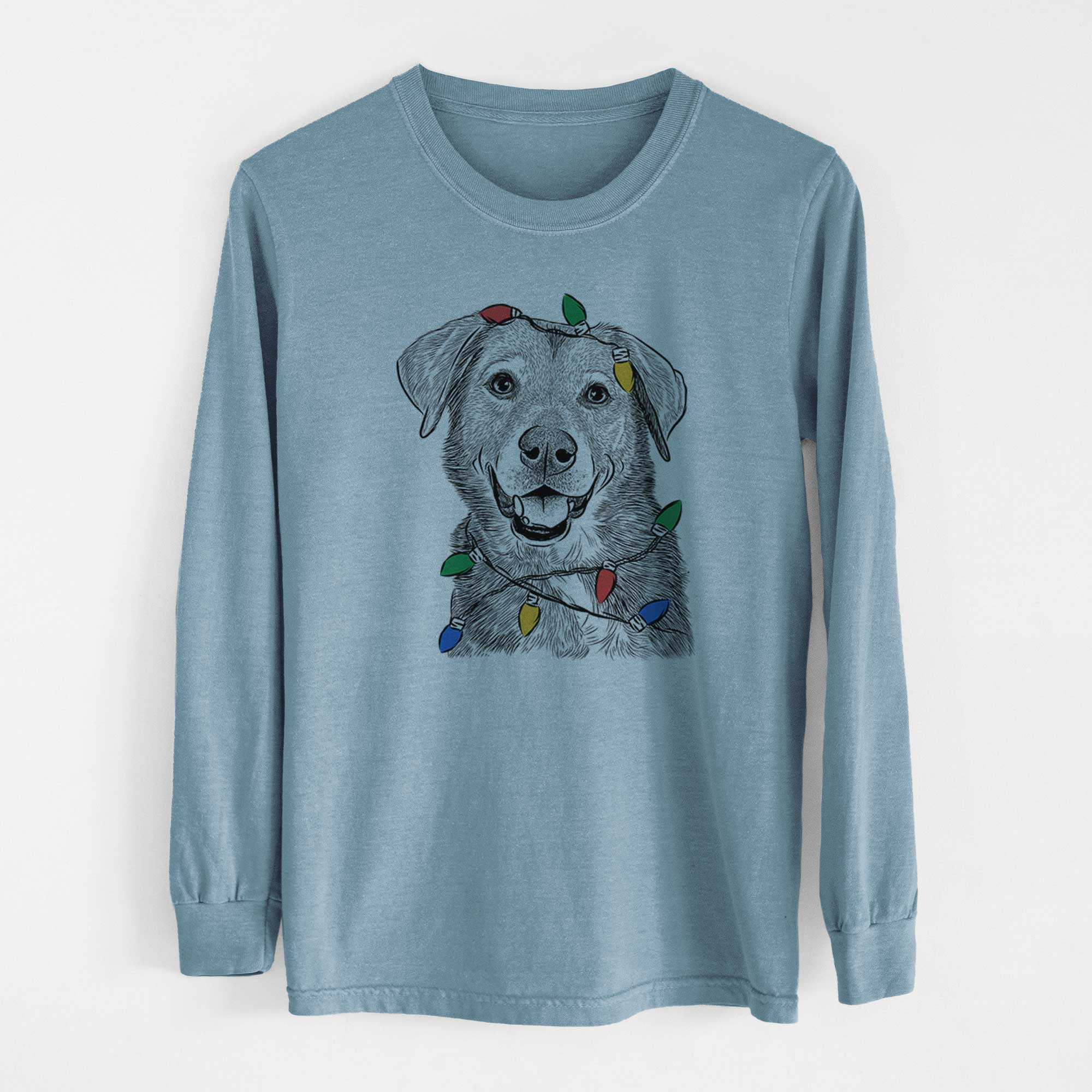 Christmas Lights Oliver the Mixed Breed - Heavyweight 100% Cotton Long Sleeve