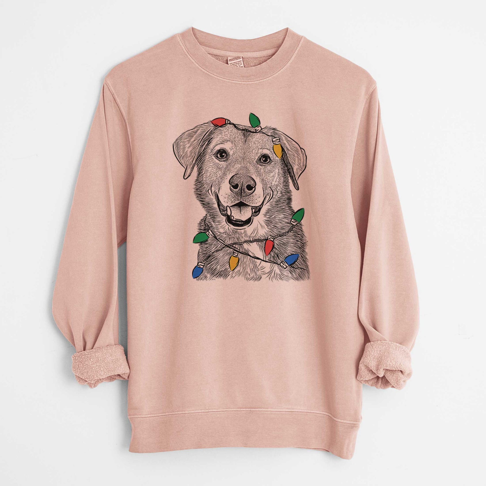 Christmas Lights Oliver the Mixed Breed - Unisex Pigment Dyed Crew Sweatshirt