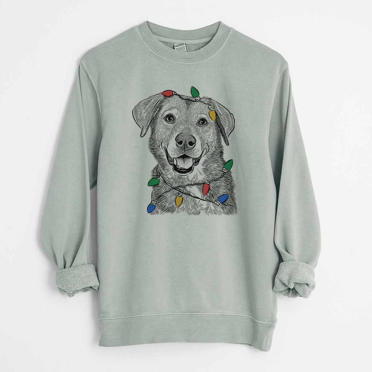 Christmas Lights Oliver the Mixed Breed - Unisex Pigment Dyed Crew Sweatshirt
