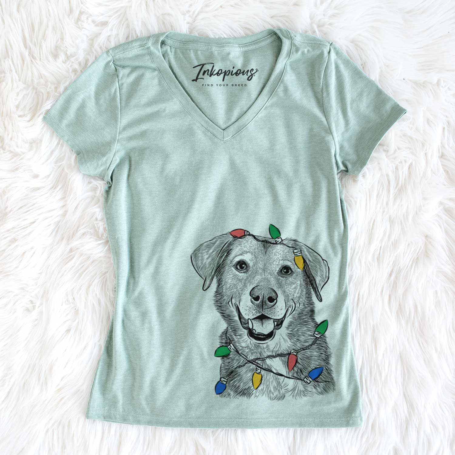 Christmas Lights Oliver the Mixed Breed - Women's V-neck Shirt