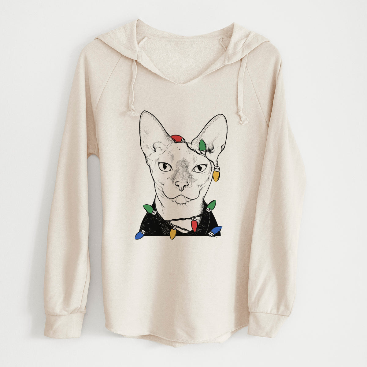Christmas Lights Oliver Watson the Sphynx Cat - Cali Wave Hooded Sweatshirt