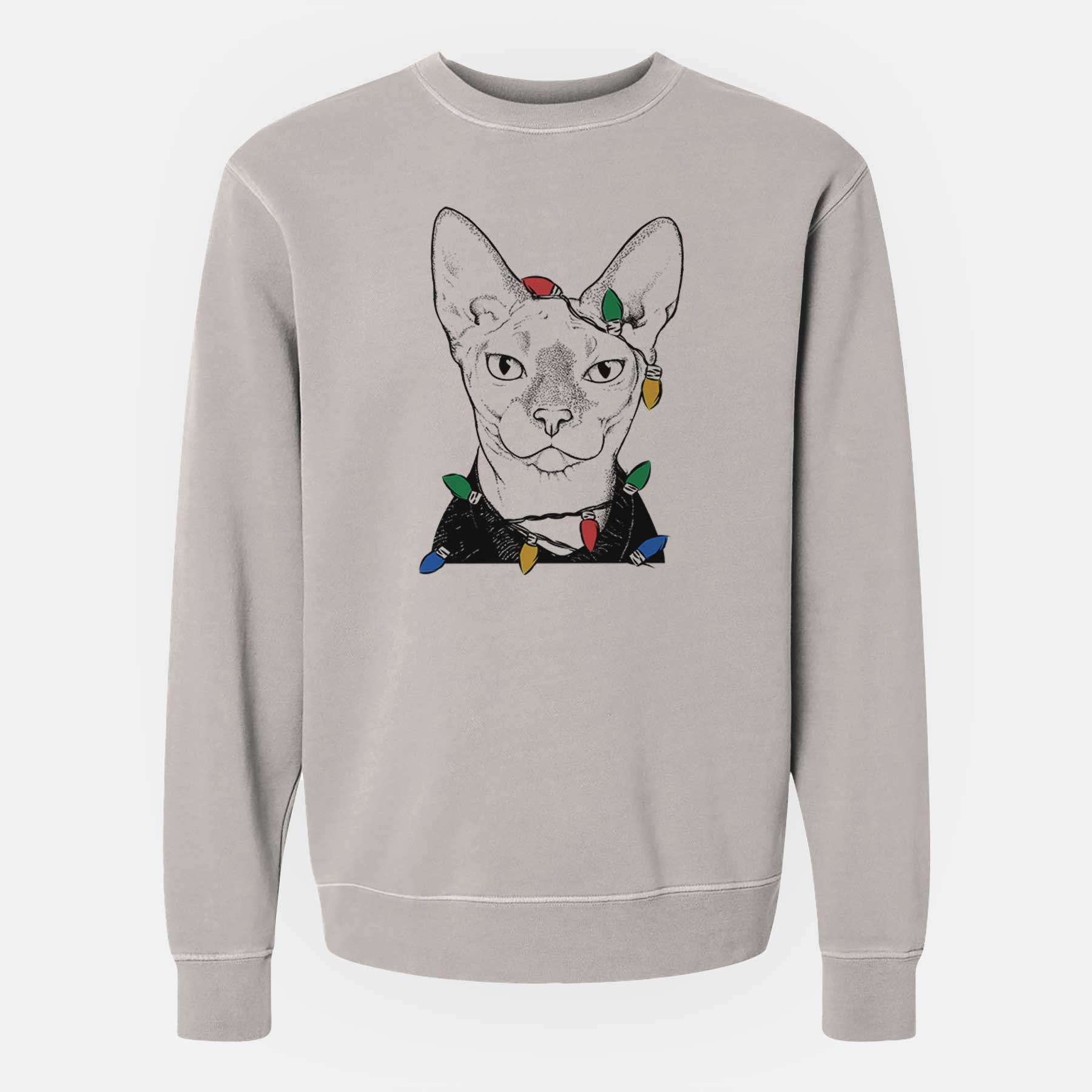 Christmas Lights Oliver Watson the Sphynx Cat - Unisex Pigment Dyed Crew Sweatshirt