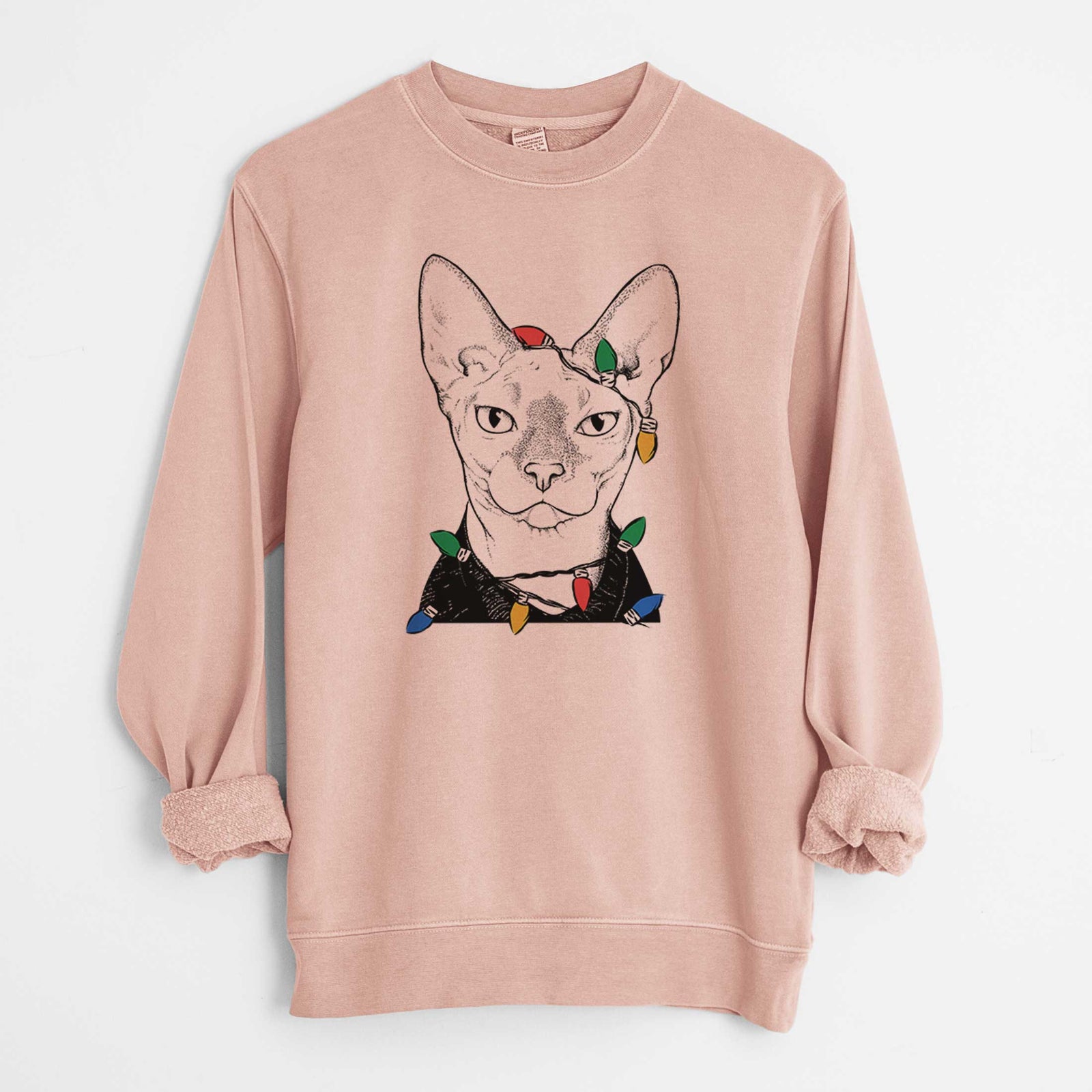 Christmas Lights Oliver Watson the Sphynx Cat - Unisex Pigment Dyed Crew Sweatshirt