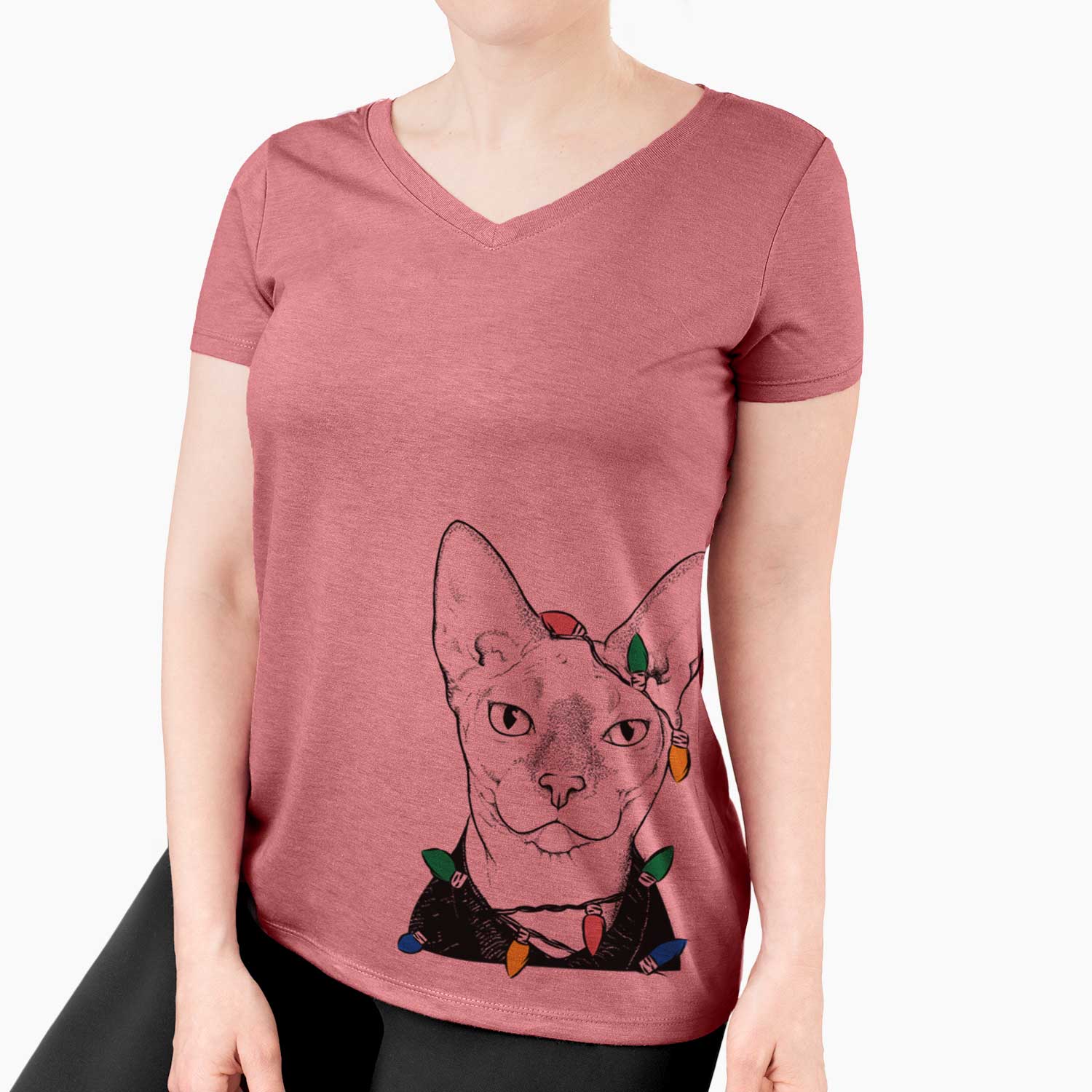 Christmas Lights Oliver Watson the Sphynx Cat - Women's V-neck Shirt