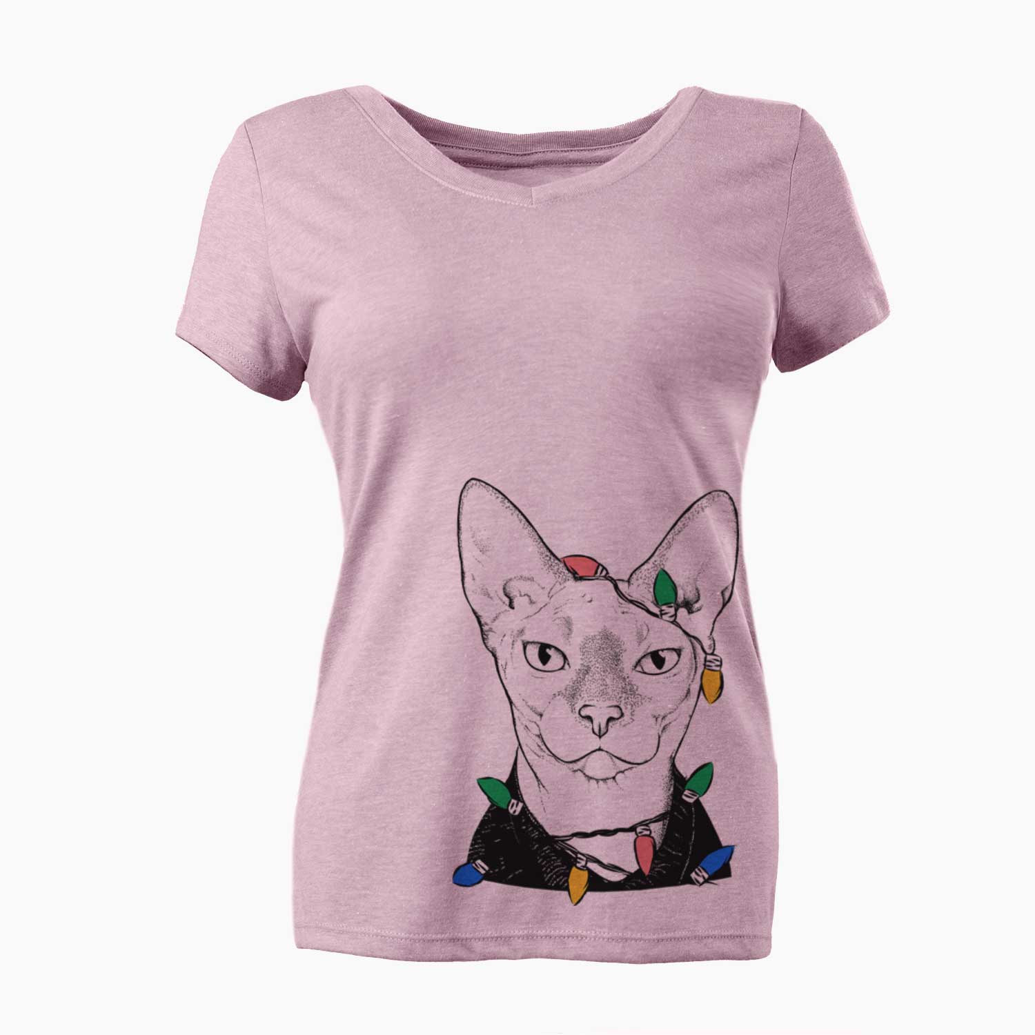 Christmas Lights Oliver Watson the Sphynx Cat - Women's V-neck Shirt