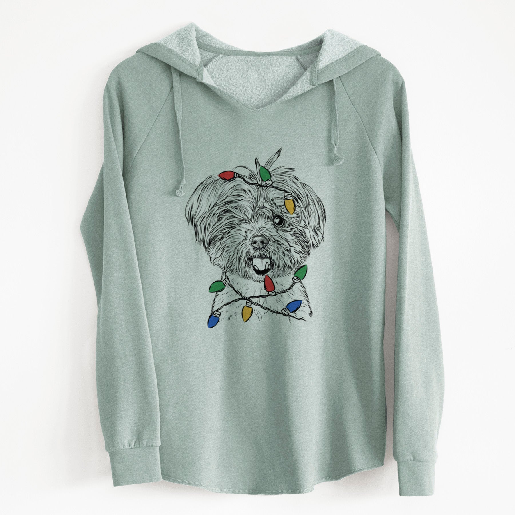 Christmas Lights Oliver the Yorkie Mix - Cali Wave Hooded Sweatshirt