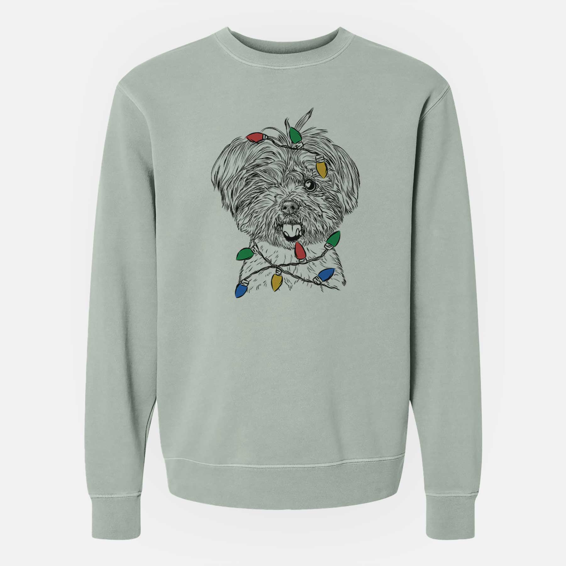 Christmas Lights Oliver the Yorkie Mix - Unisex Pigment Dyed Crew Sweatshirt