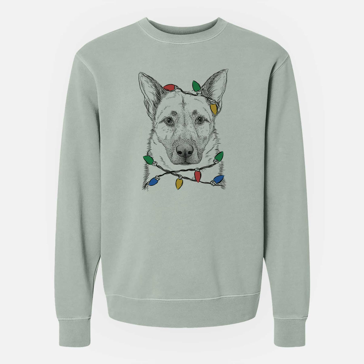 Christmas Lights Oliverno the German Shepherd - Unisex Pigment Dyed Crew Sweatshirt