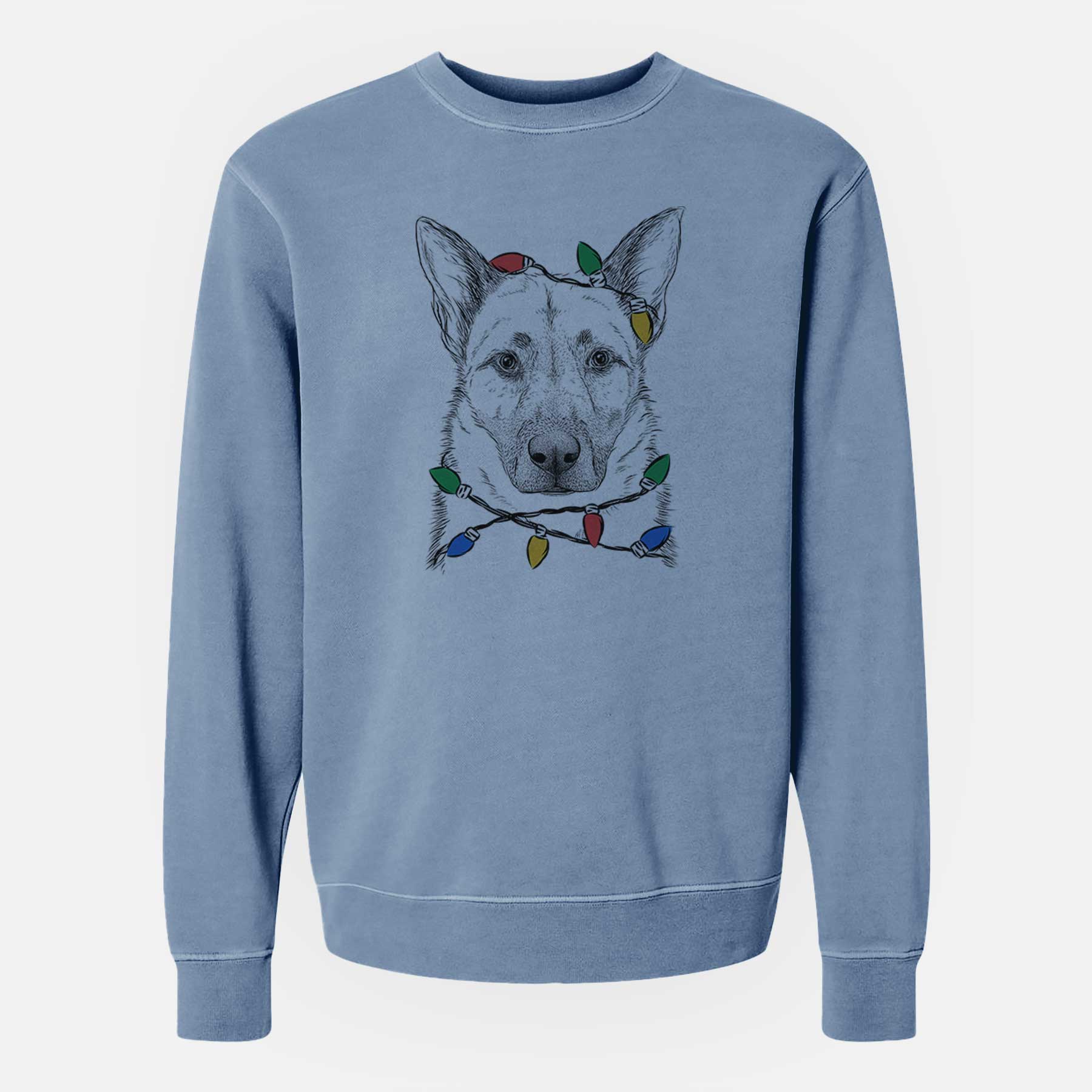 Christmas Lights Oliverno the German Shepherd - Unisex Pigment Dyed Crew Sweatshirt