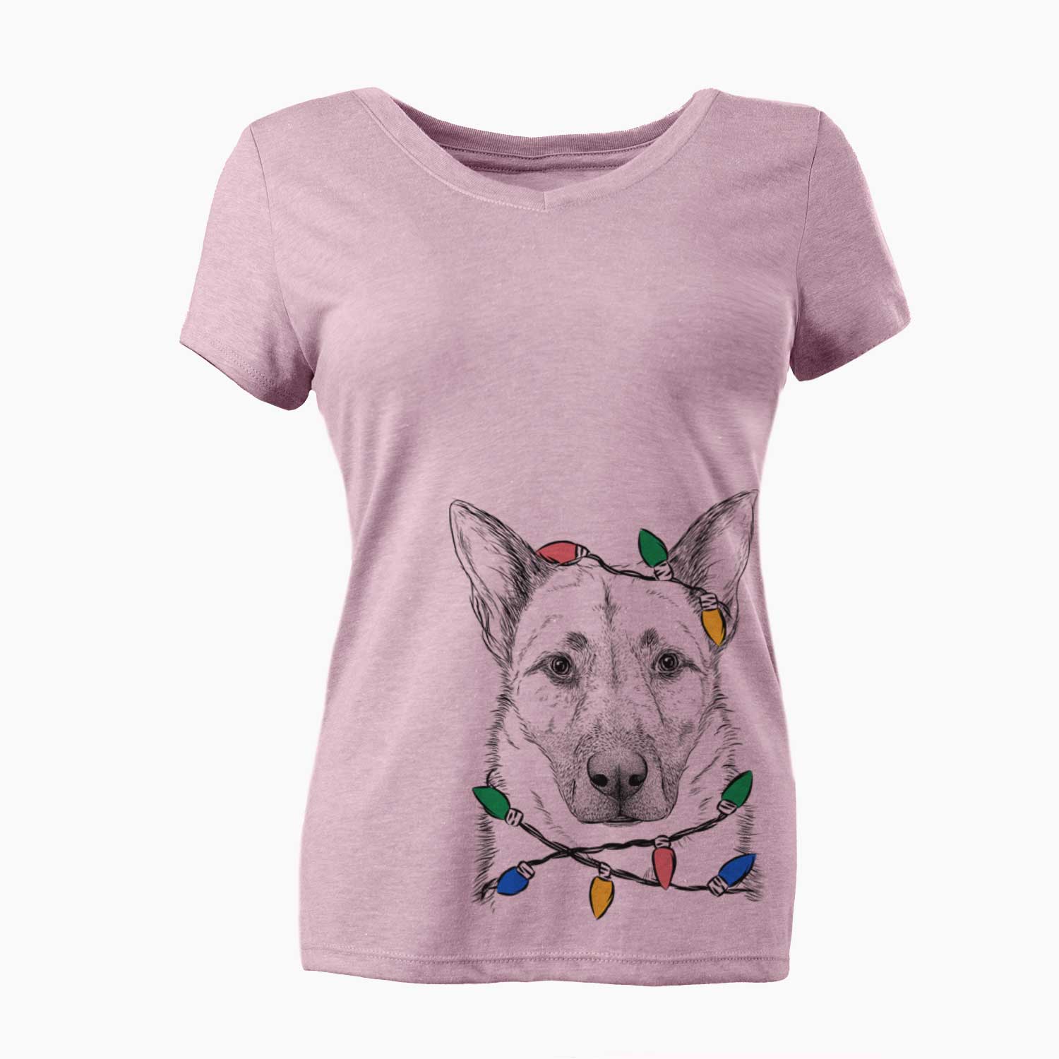 Christmas Lights Oliverno the German Shepherd - Women's V-neck Shirt