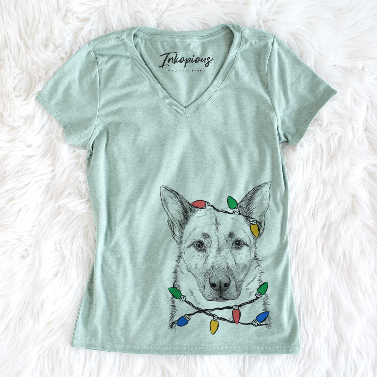 Christmas Lights Oliverno the German Shepherd - Women's V-neck Shirt