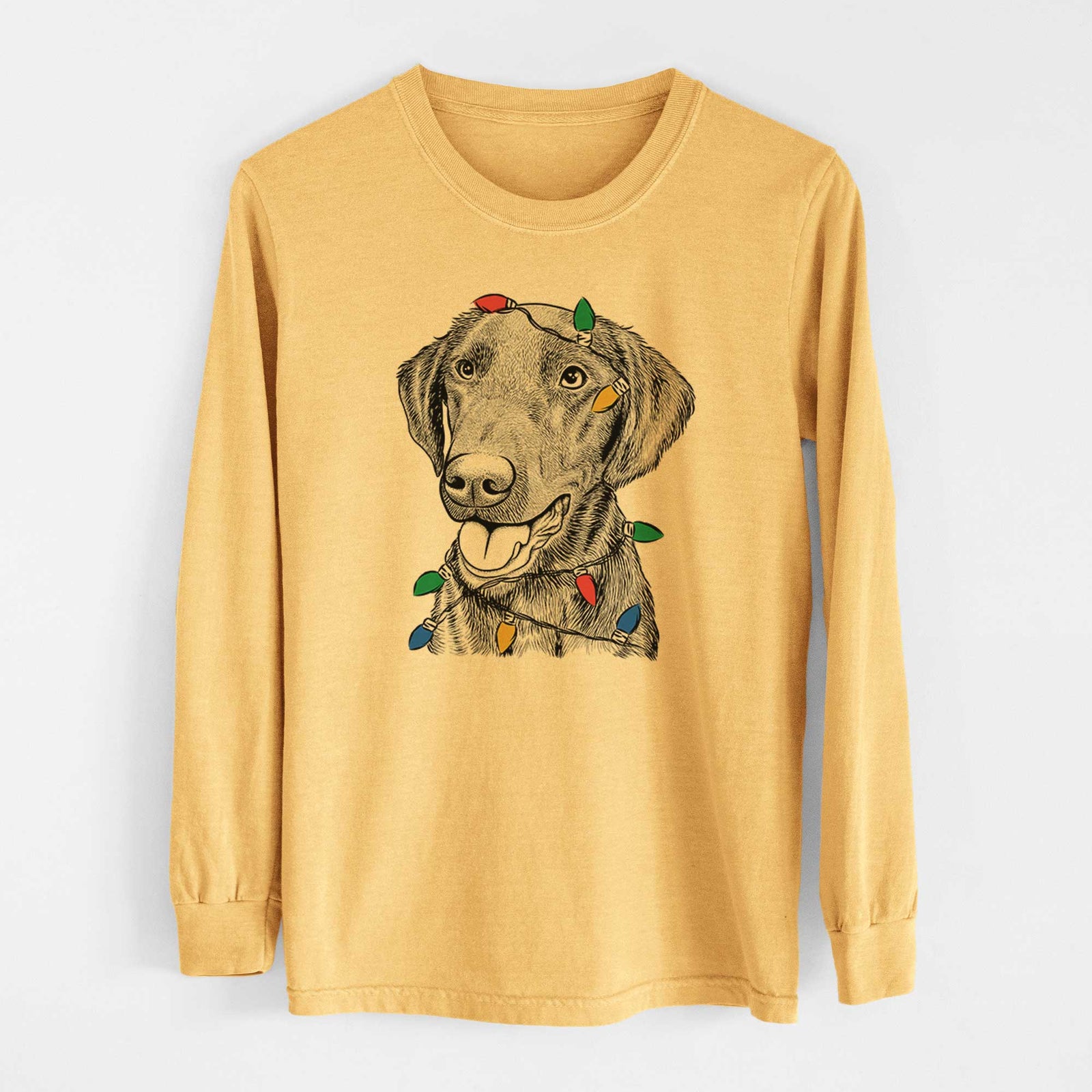 Christmas Lights Onyx the Labrador Retriever - Heavyweight 100% Cotton Long Sleeve