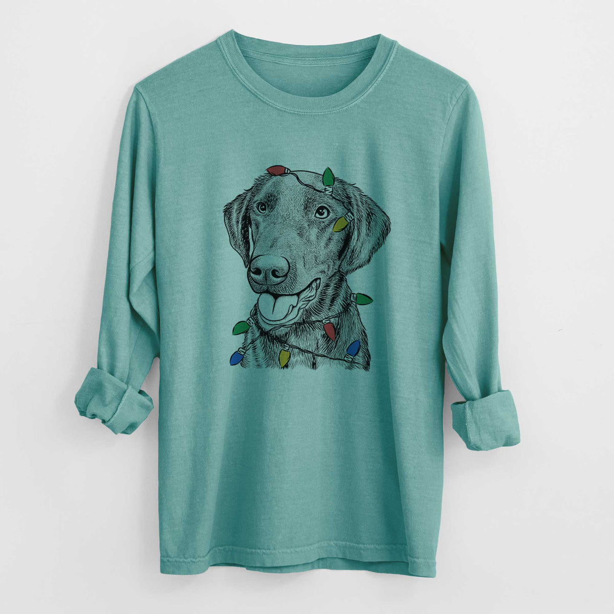 Christmas Lights Onyx the Labrador Retriever - Heavyweight 100% Cotton Long Sleeve