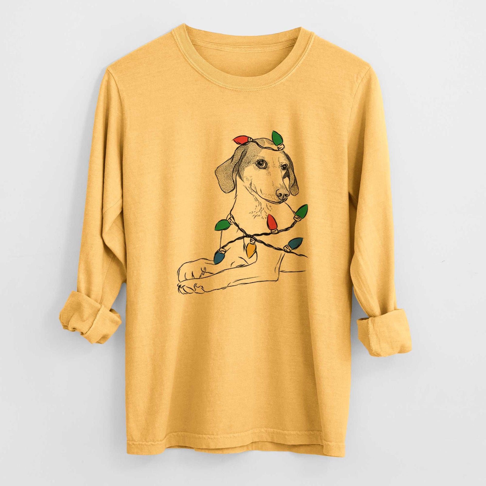 Christmas Lights Opie the Foxhound - Heavyweight 100% Cotton Long Sleeve