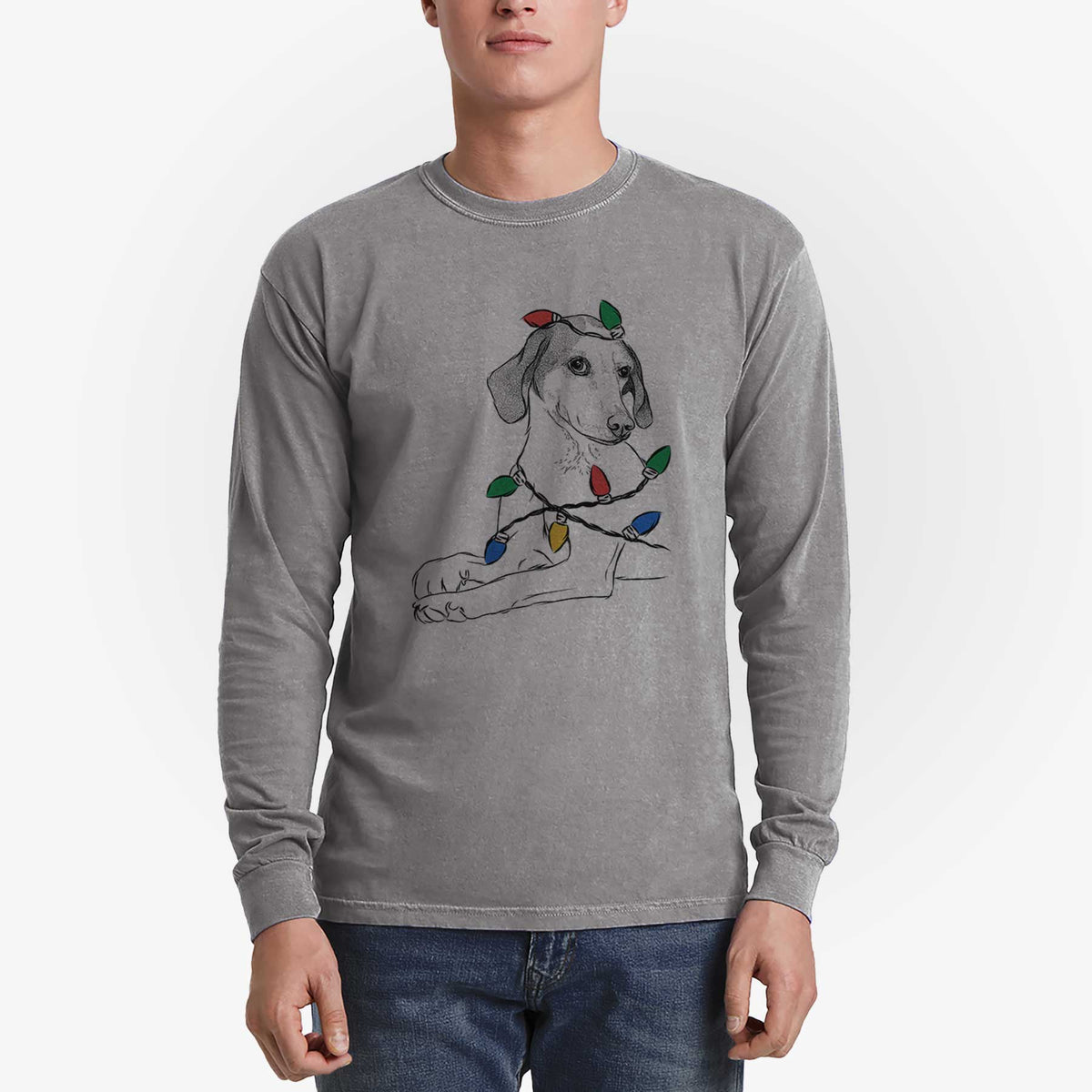 Christmas Lights Opie the Foxhound - Heavyweight 100% Cotton Long Sleeve