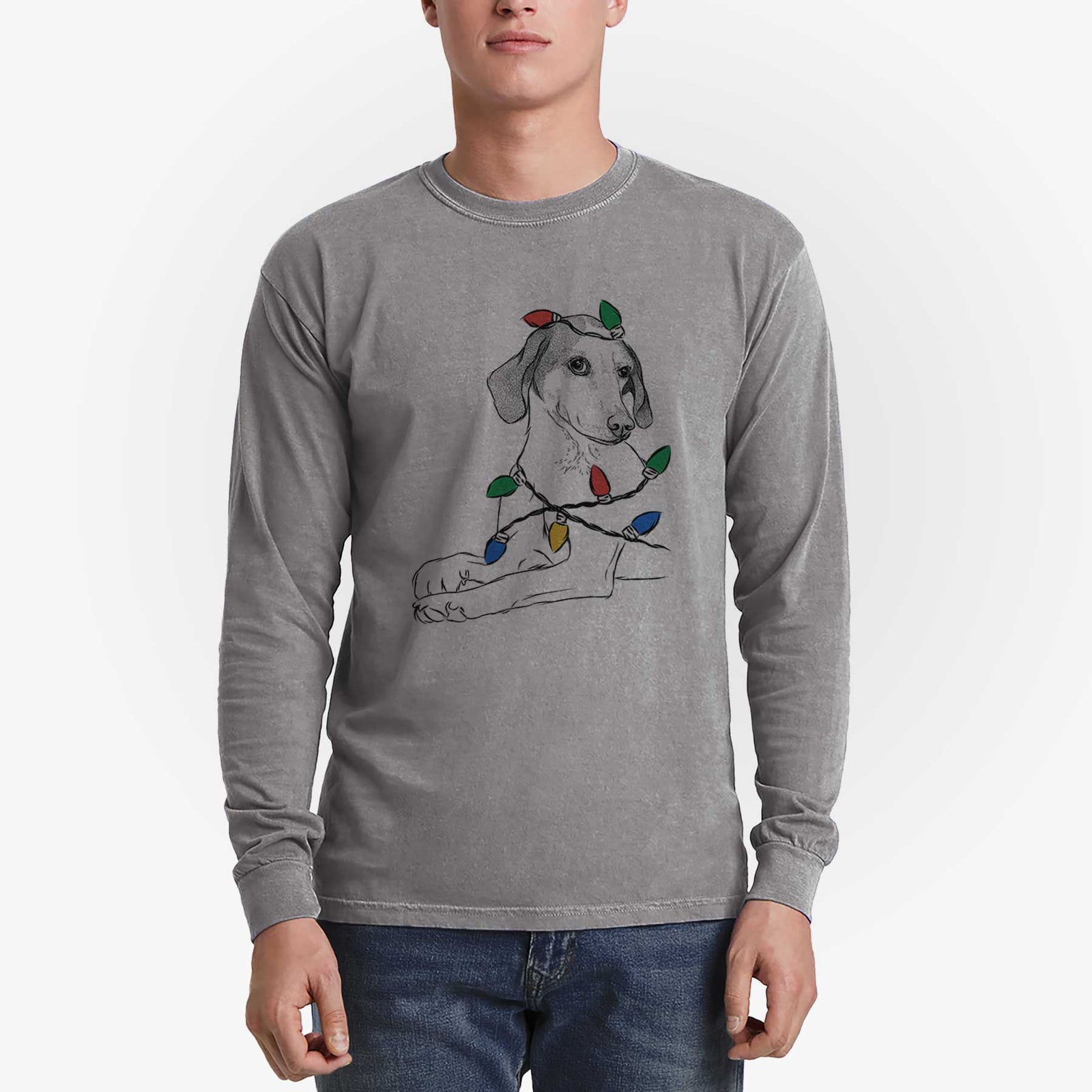 Christmas Lights Opie the Foxhound - Heavyweight 100% Cotton Long Sleeve