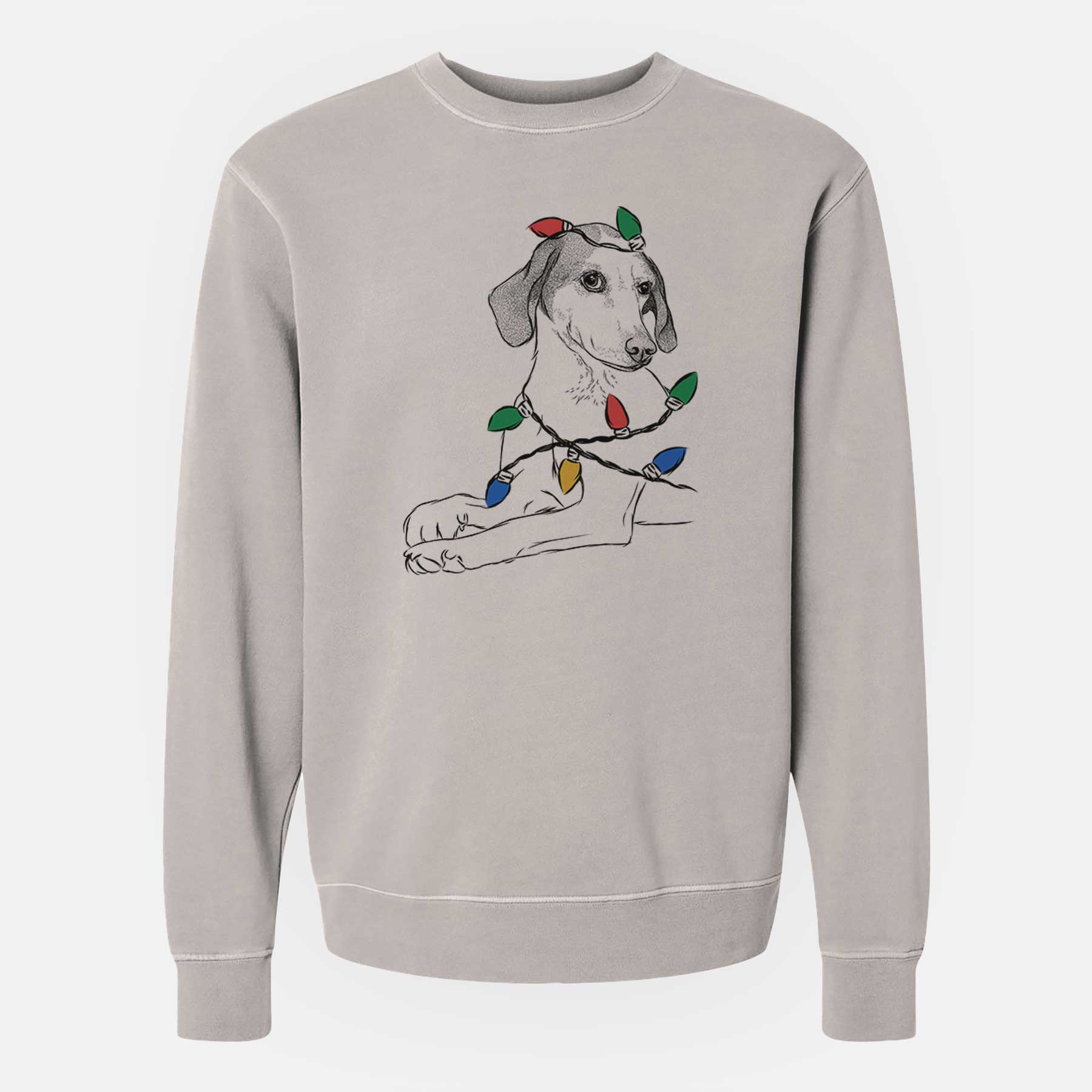 Christmas Lights Opie the Foxhound - Unisex Pigment Dyed Crew Sweatshirt