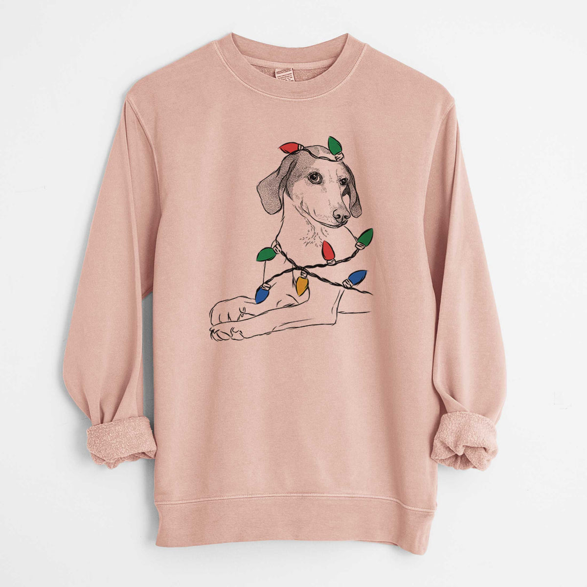 Christmas Lights Opie the Foxhound - Unisex Pigment Dyed Crew Sweatshirt