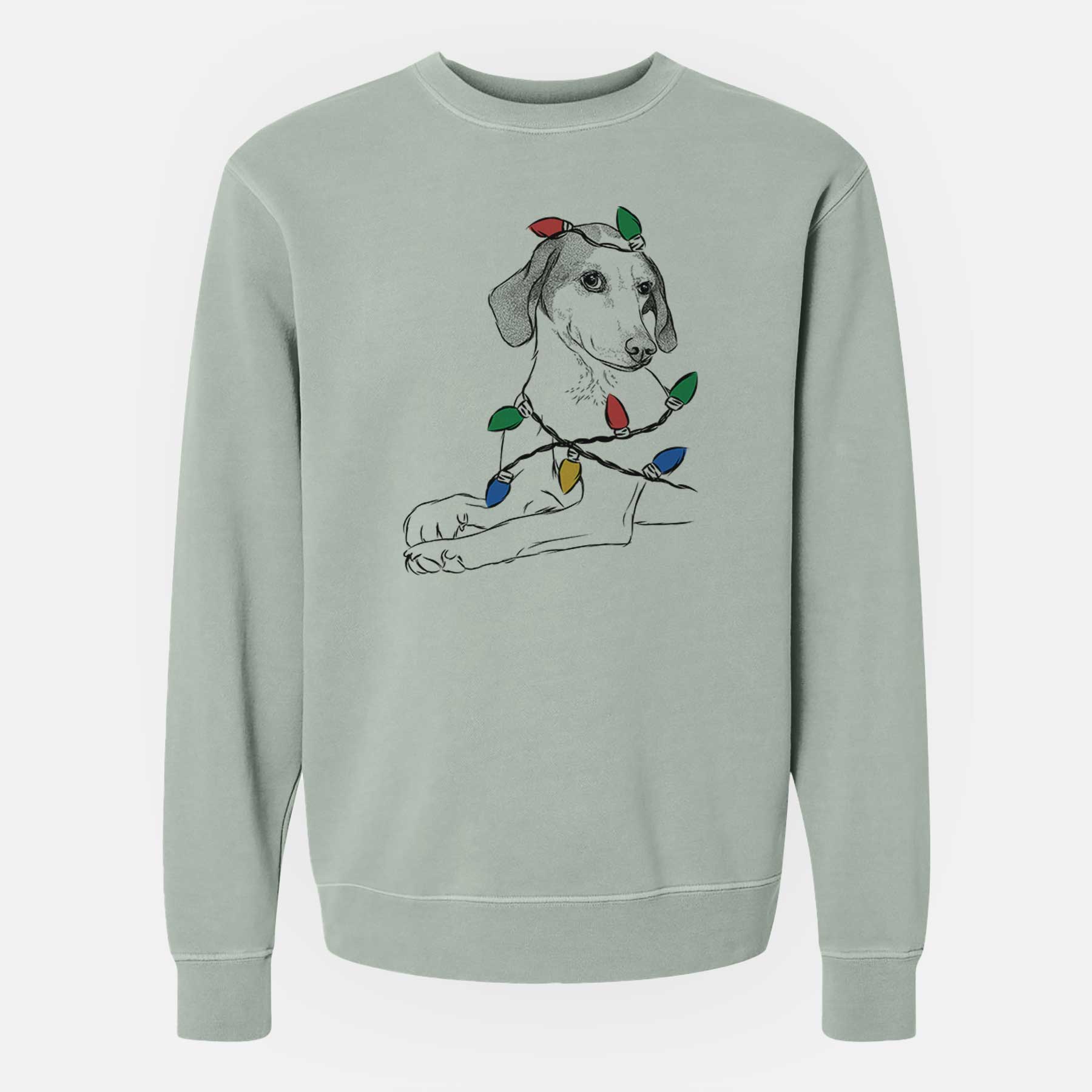 Christmas Lights Opie the Foxhound - Unisex Pigment Dyed Crew Sweatshirt