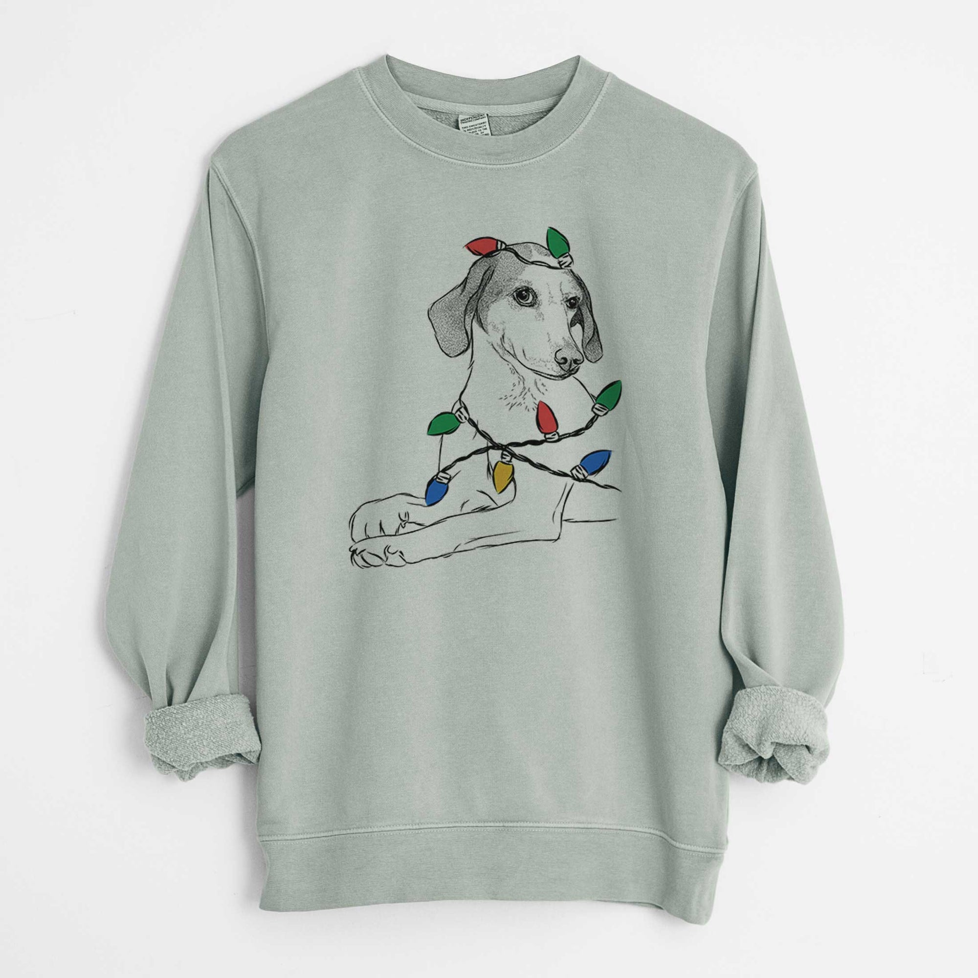 Christmas Lights Opie the Foxhound - Unisex Pigment Dyed Crew Sweatshirt