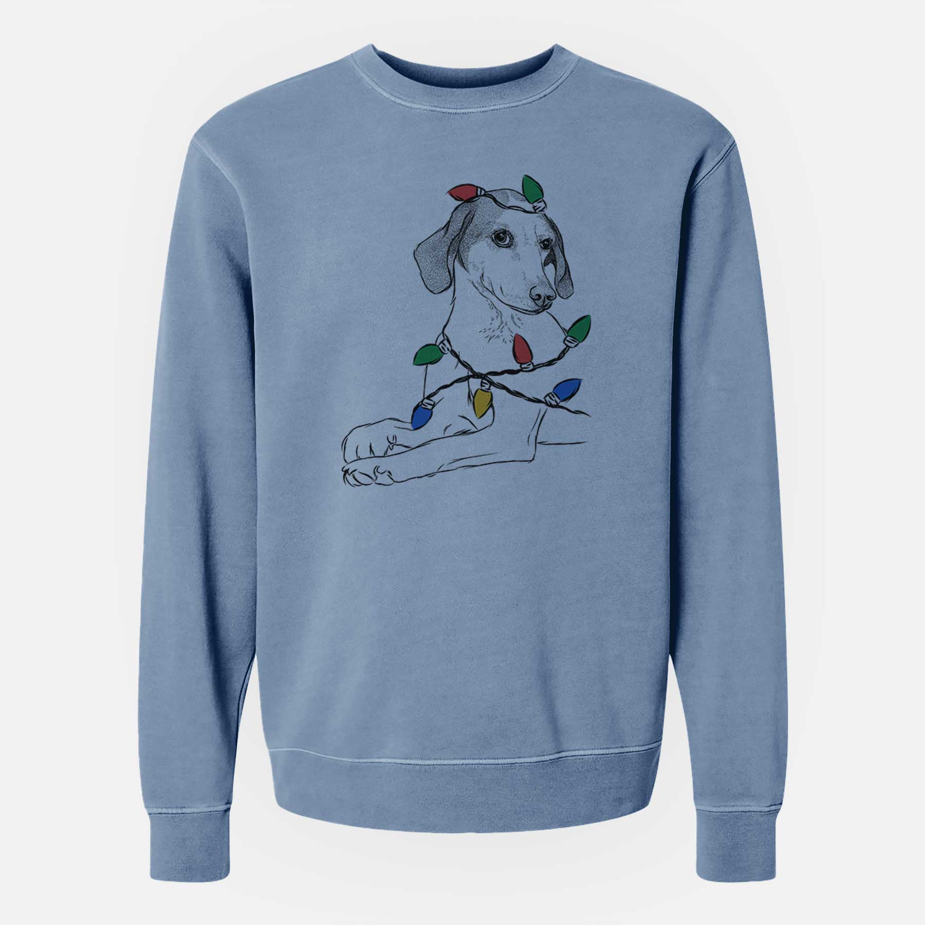 Christmas Lights Opie the Foxhound - Unisex Pigment Dyed Crew Sweatshirt