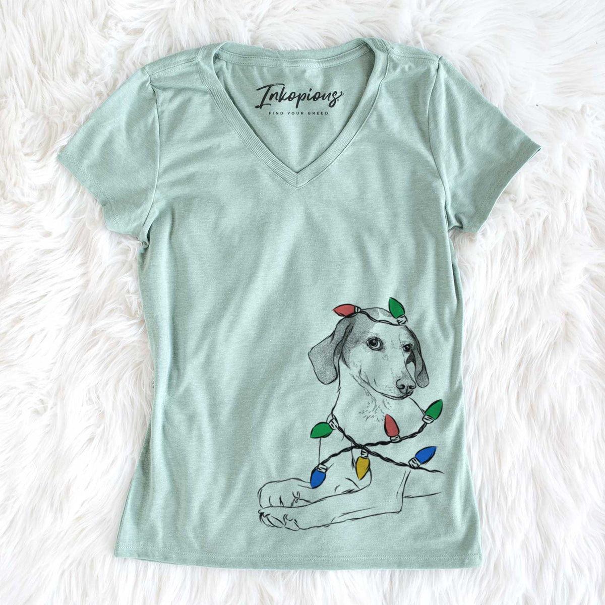 Christmas Lights Opie the Foxhound - Women&#39;s V-neck Shirt