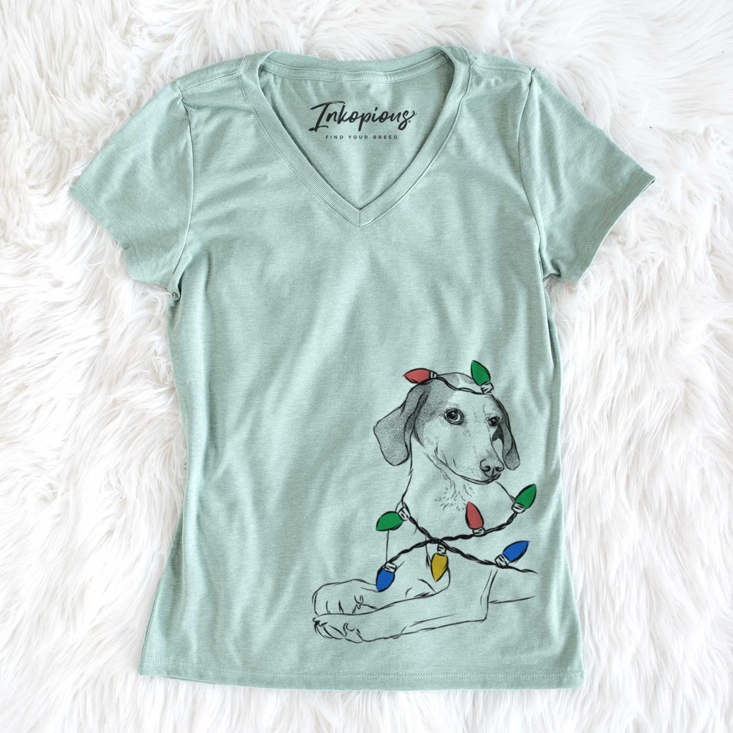 Christmas Lights Opie the Foxhound - Women's V-neck Shirt