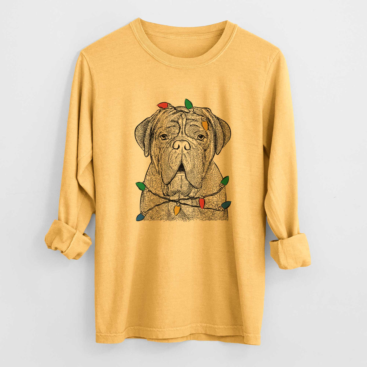 Christmas Lights Optimus the Dogue de Bordeaux - Heavyweight 100% Cotton Long Sleeve