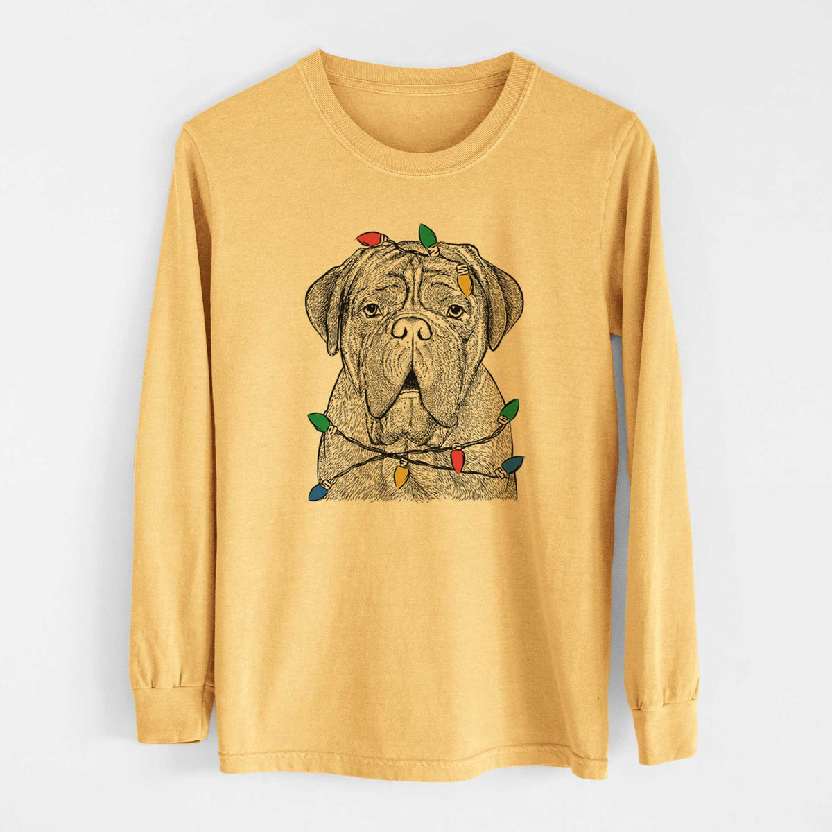 Christmas Lights Optimus the Dogue de Bordeaux - Heavyweight 100% Cotton Long Sleeve
